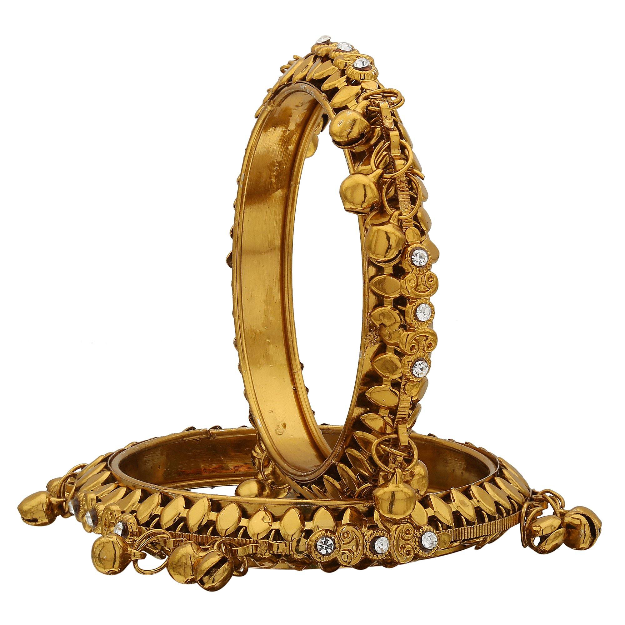 Sukriti Indian Ethnic Gold tone Ghungroo Gold Bangles Bollywood Jewelry for Women & Girls - set of 2