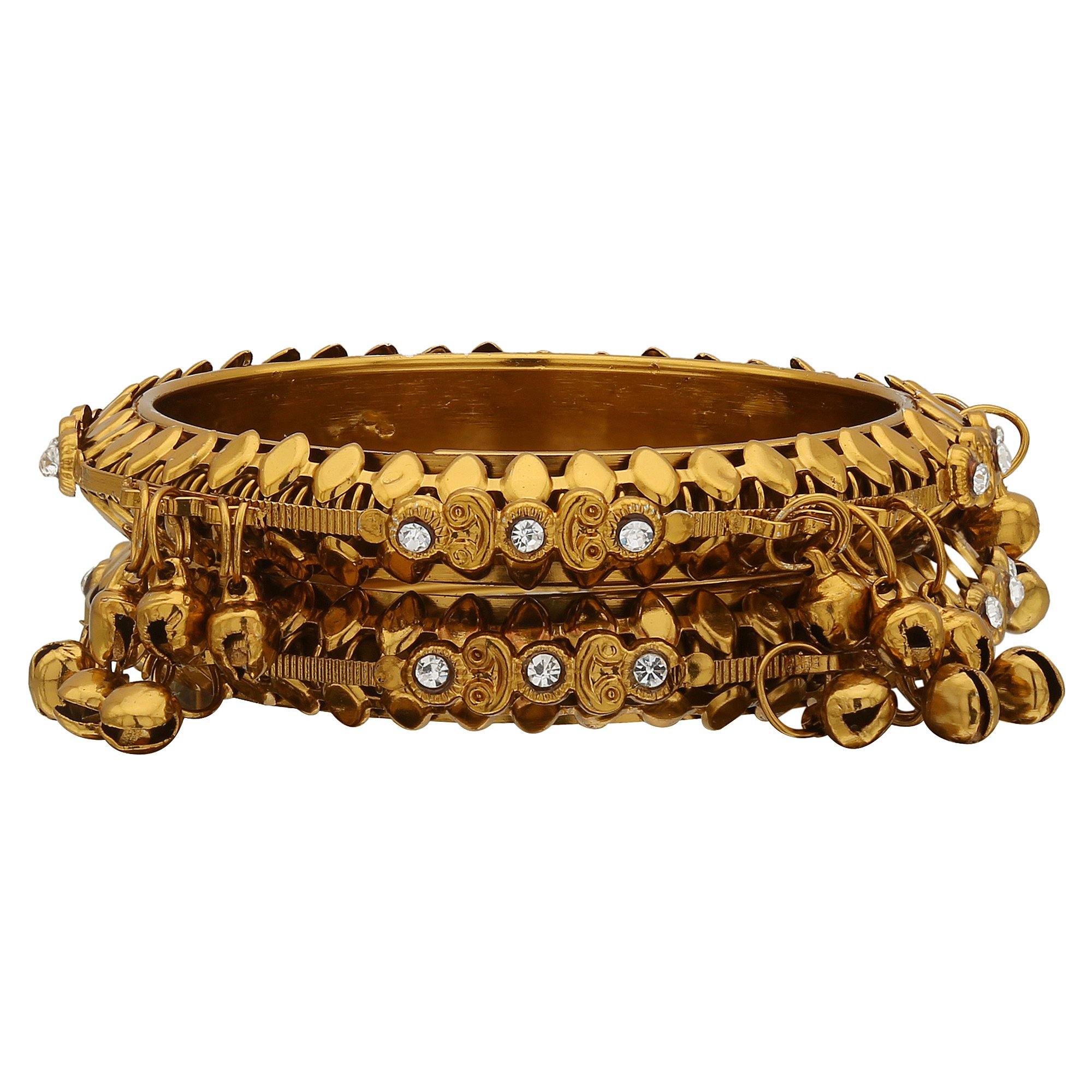 Sukriti Indian Ethnic Gold tone Ghungroo Gold Bangles Bollywood Jewelry for Women & Girls - set of 2