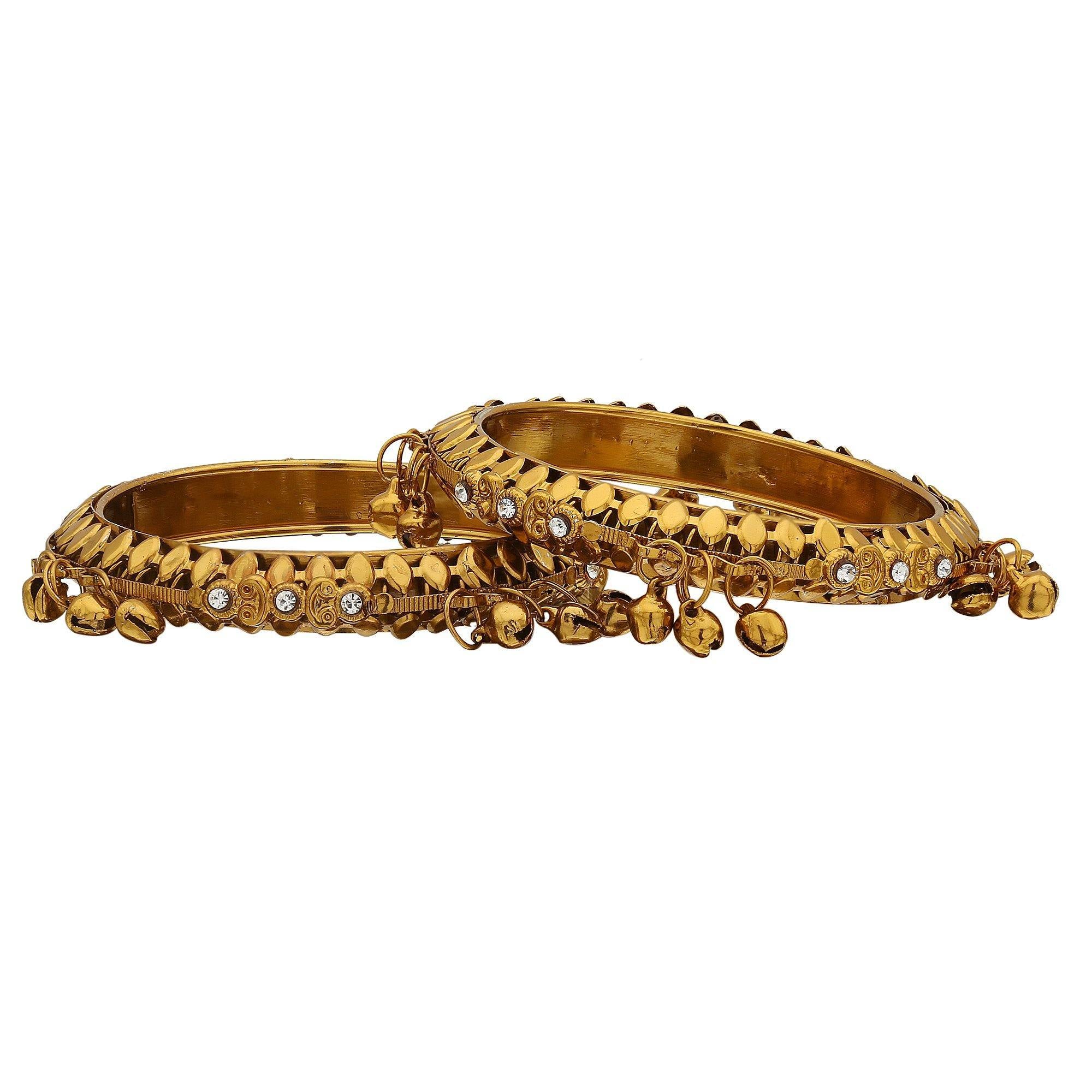 Sukriti Indian Ethnic Gold tone Ghungroo Gold Bangles Bollywood Jewelry for Women & Girls - set of 2