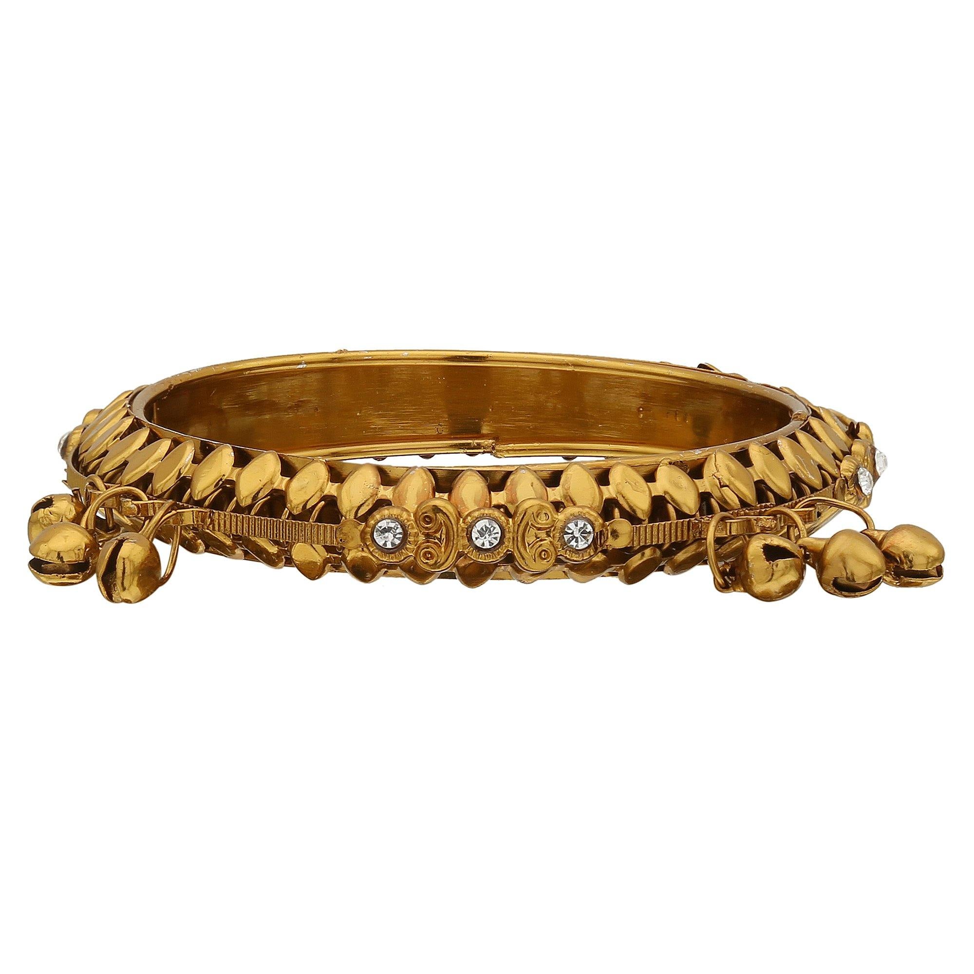 Sukriti Indian Ethnic Gold tone Ghungroo Gold Bangles Bollywood Jewelry for Women & Girls - set of 2