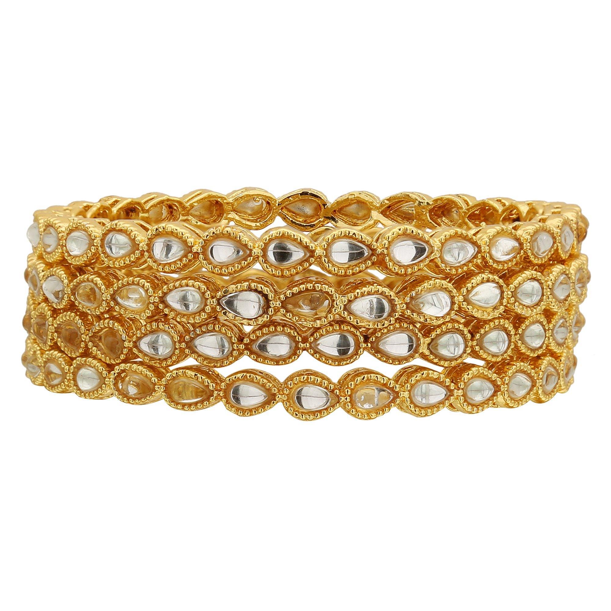 Sukriti Indian Ethnic Royal Gold Plated Kundan Bangles Wedding Jewelry for Women & Girls - Set of 4