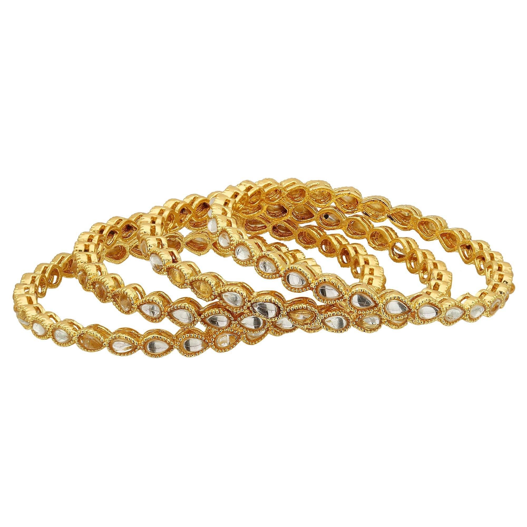 Sukriti Indian Ethnic Royal Gold Plated Kundan Bangles Wedding Jewelry for Women & Girls - Set of 4