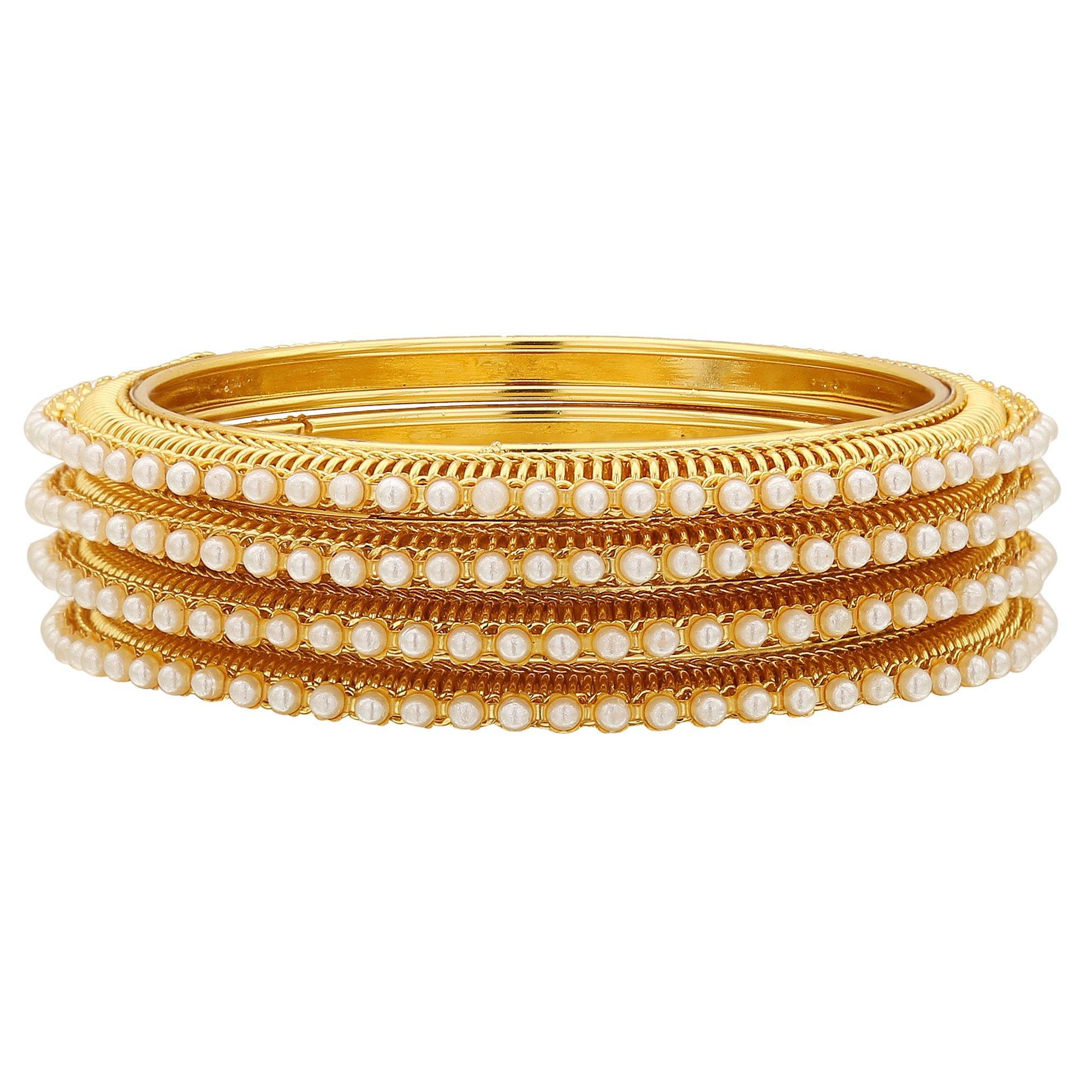 Sukriti Indian Handcrafted Gold tone Moti Bangles Party wear Jewelry for Women & Girls - Set of 4