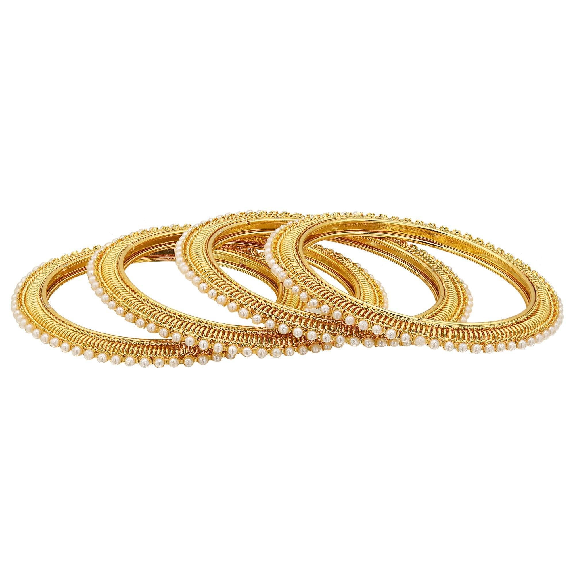 Sukriti Indian Handcrafted Gold tone Moti Bangles Party wear Jewelry for Women & Girls - Set of 4