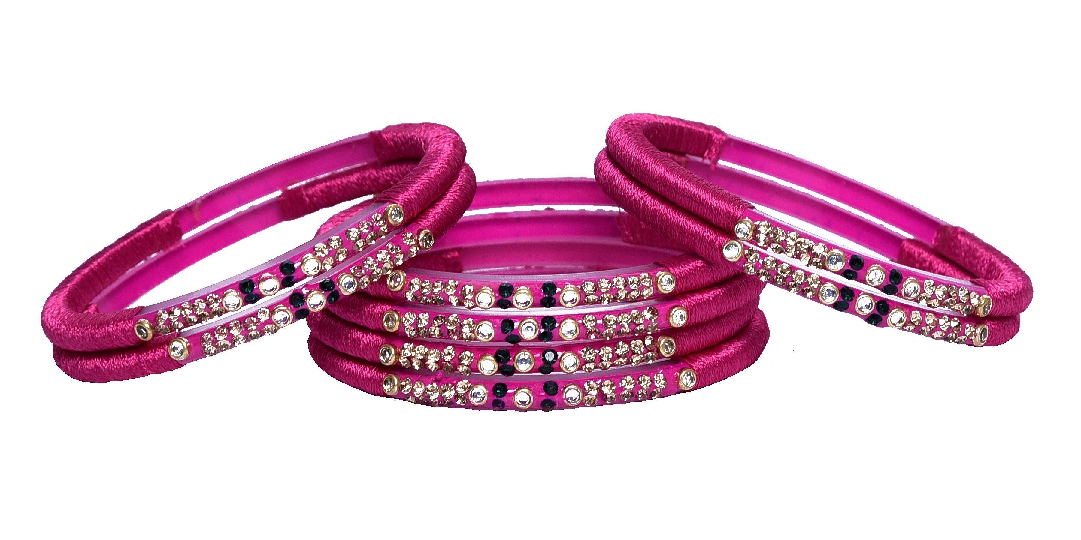Sukriti Indian Party wear Magenta Silk Thread Acrylic Bangles for Girls, Women - Set of 8