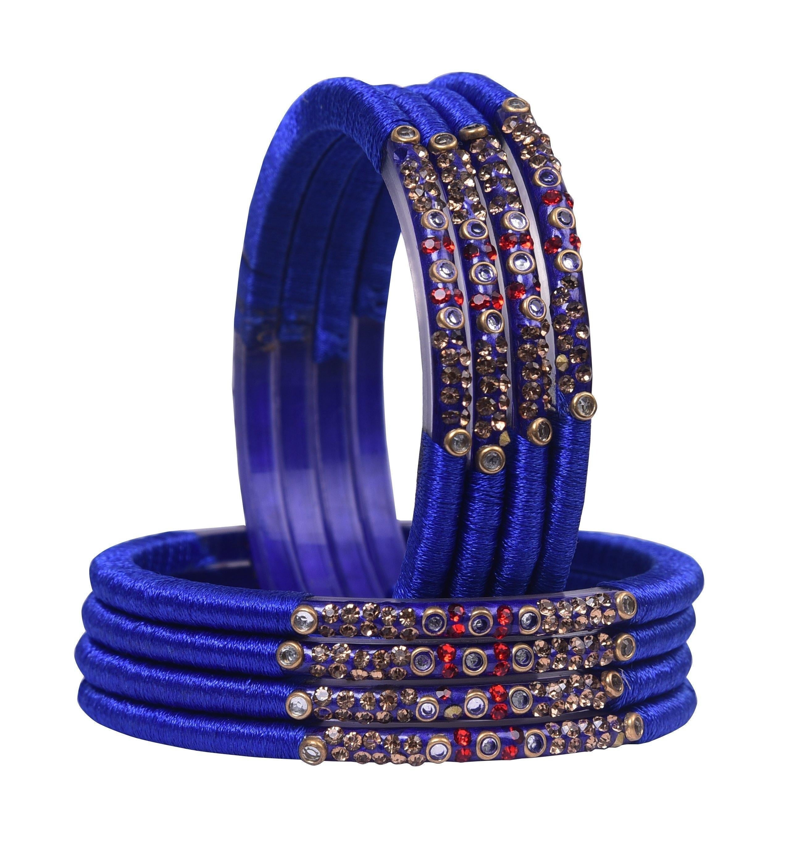 Sukriti Indian Party wear Navy Blue Silk Thread Bangles for Women - Set of 8