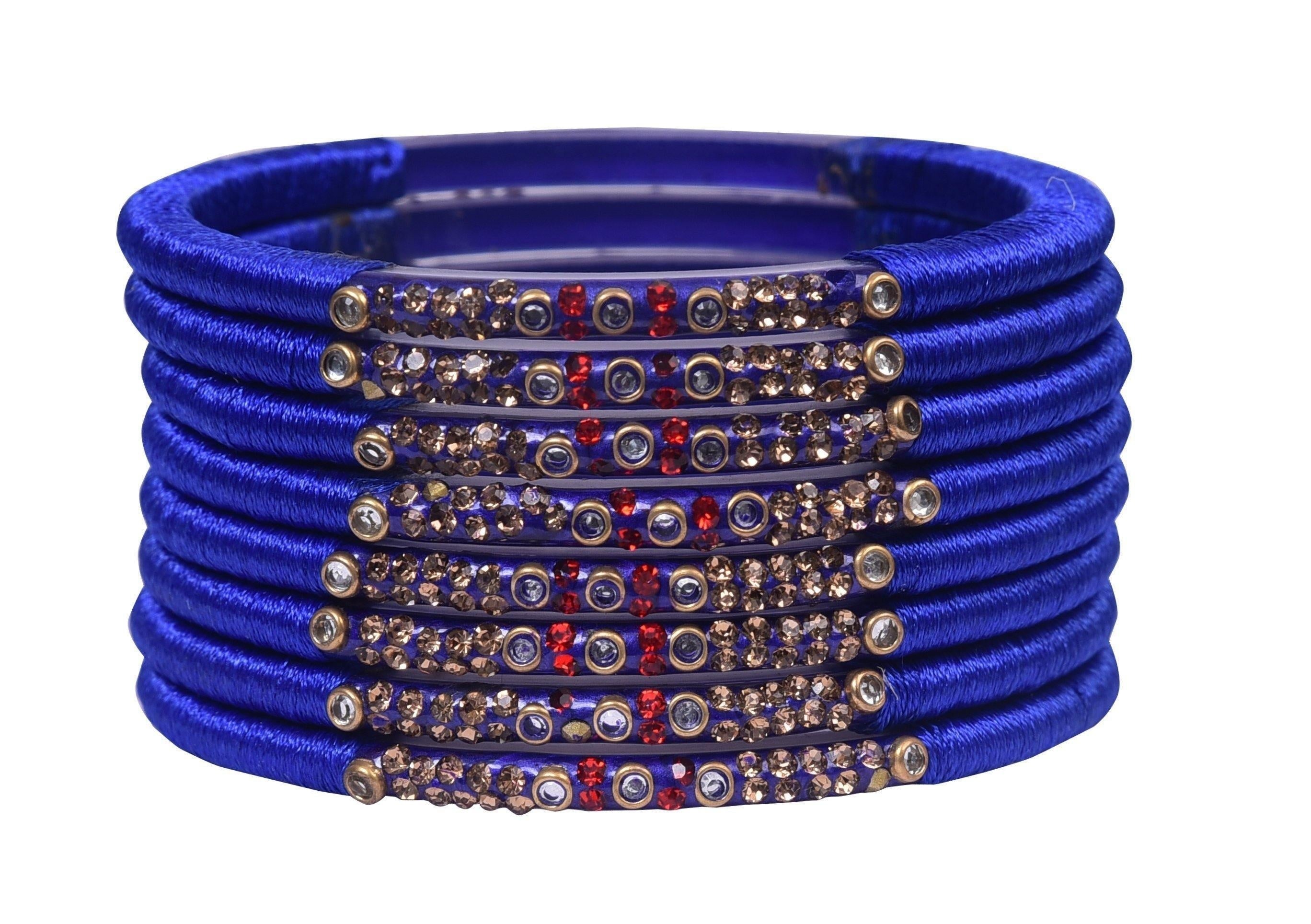 Sukriti Indian Party wear Navy Blue Silk Thread Bangles for Women - Set of 8