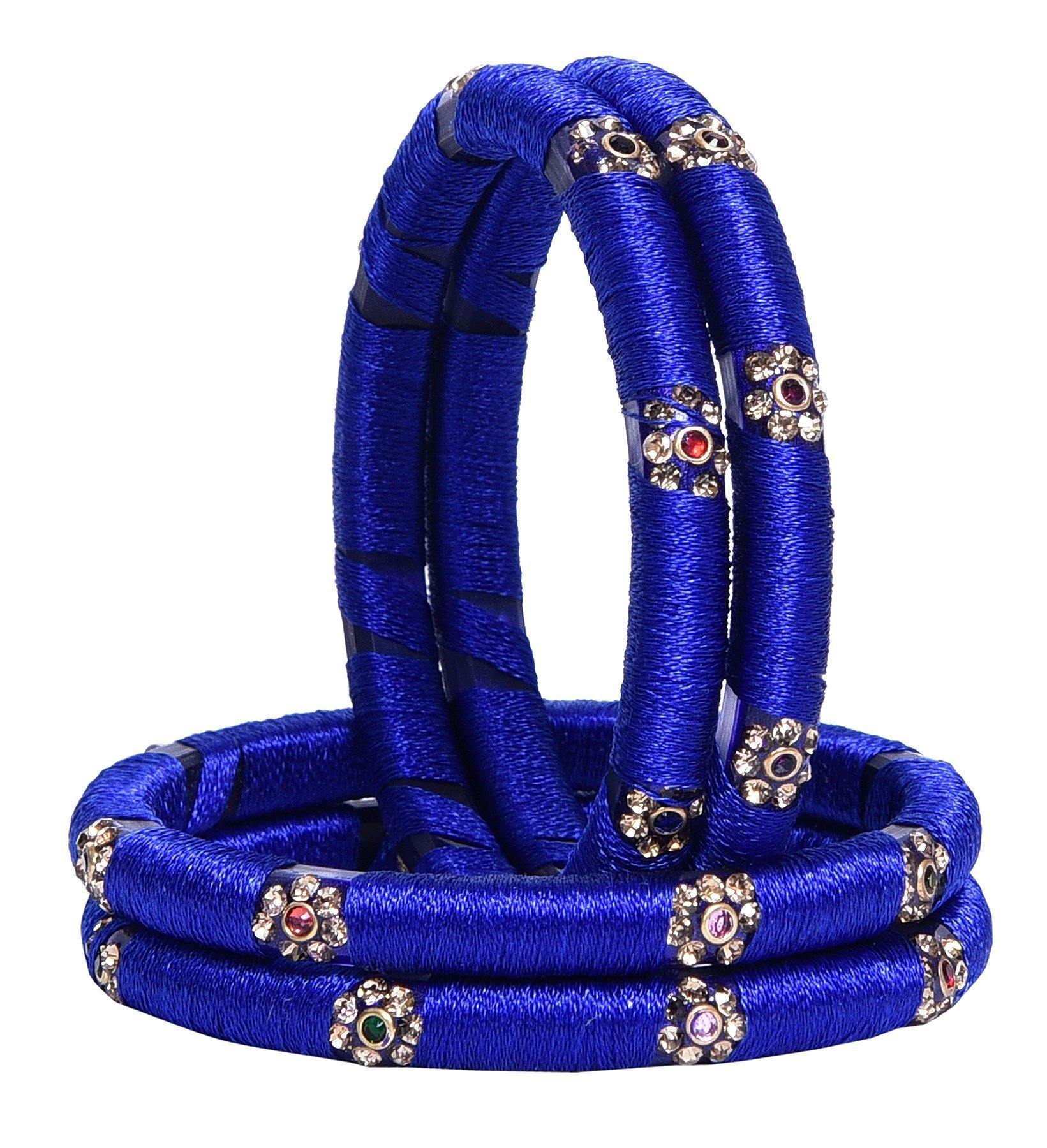 Sukriti Indian Party wear Silk Thread Acrylic Blue Bangles for Girls, Women - Set of 4