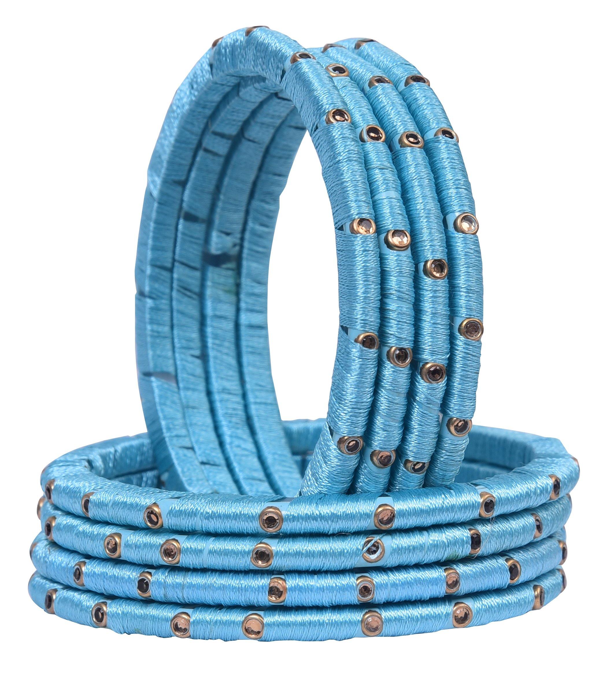 Sukriti Indian Party wear Silk Thread Acrylic Sky blue Bangles for Girls, Women - Set of 8
