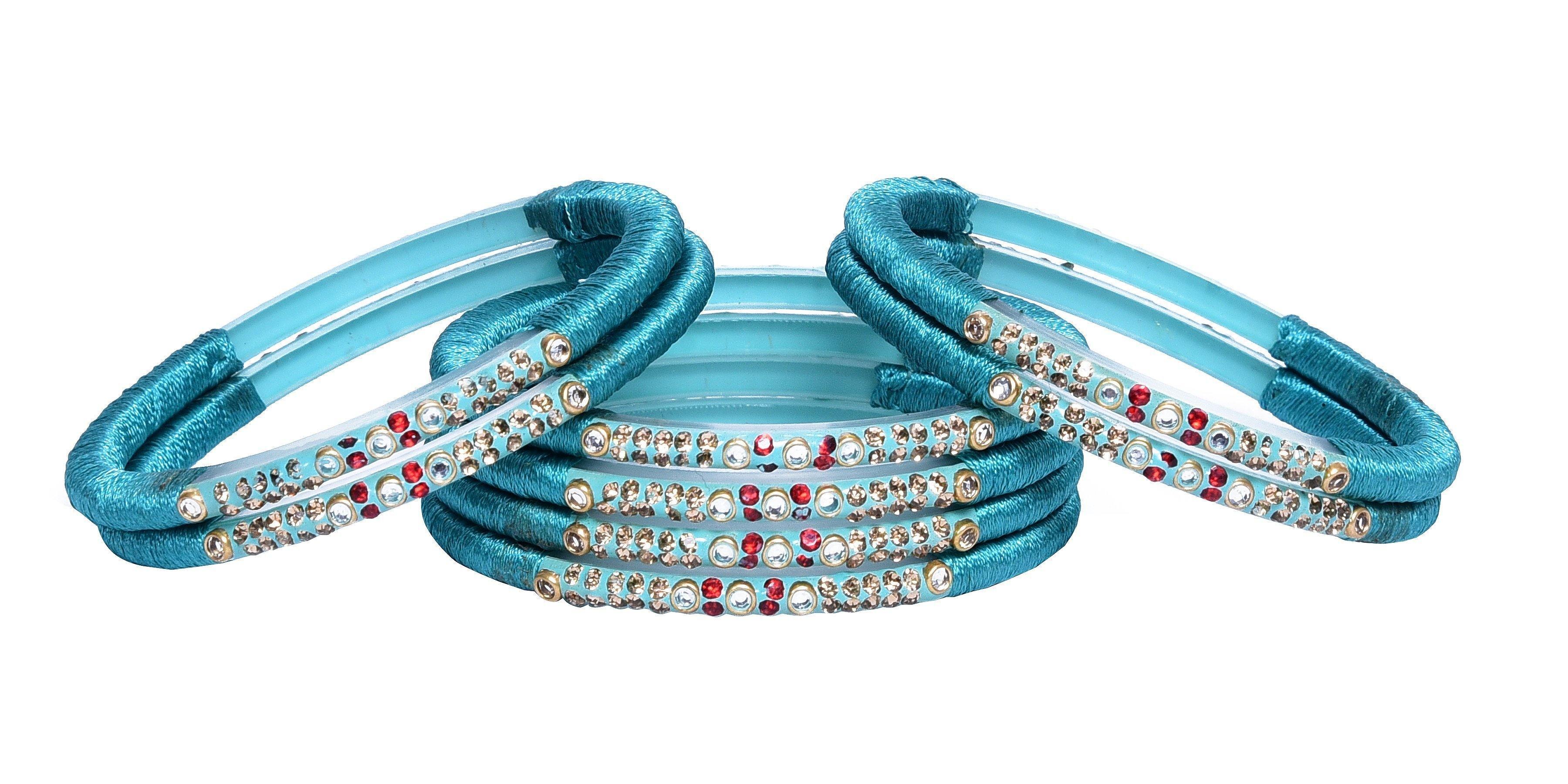Sukriti Indian Party wear Sky Blue Silk Thread Acrylic Bangles for Girls, Women - Set of 8