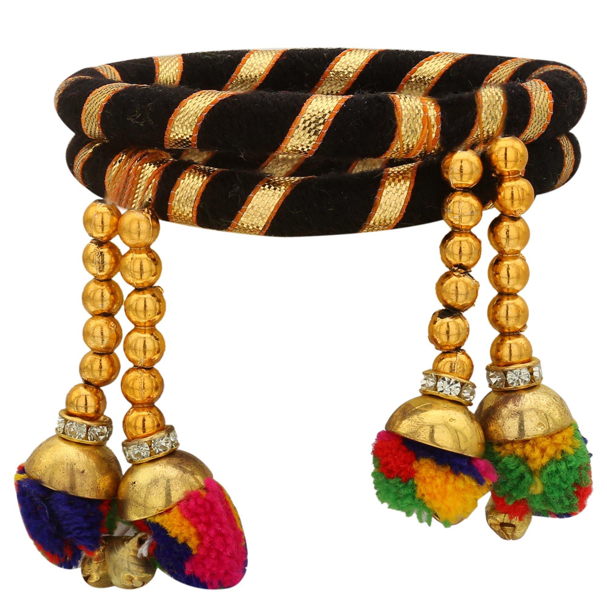 Sukriti Indian Party Wedding wear Pom-Pom Thread Black Bracelet for Girls & Women - Set of 2