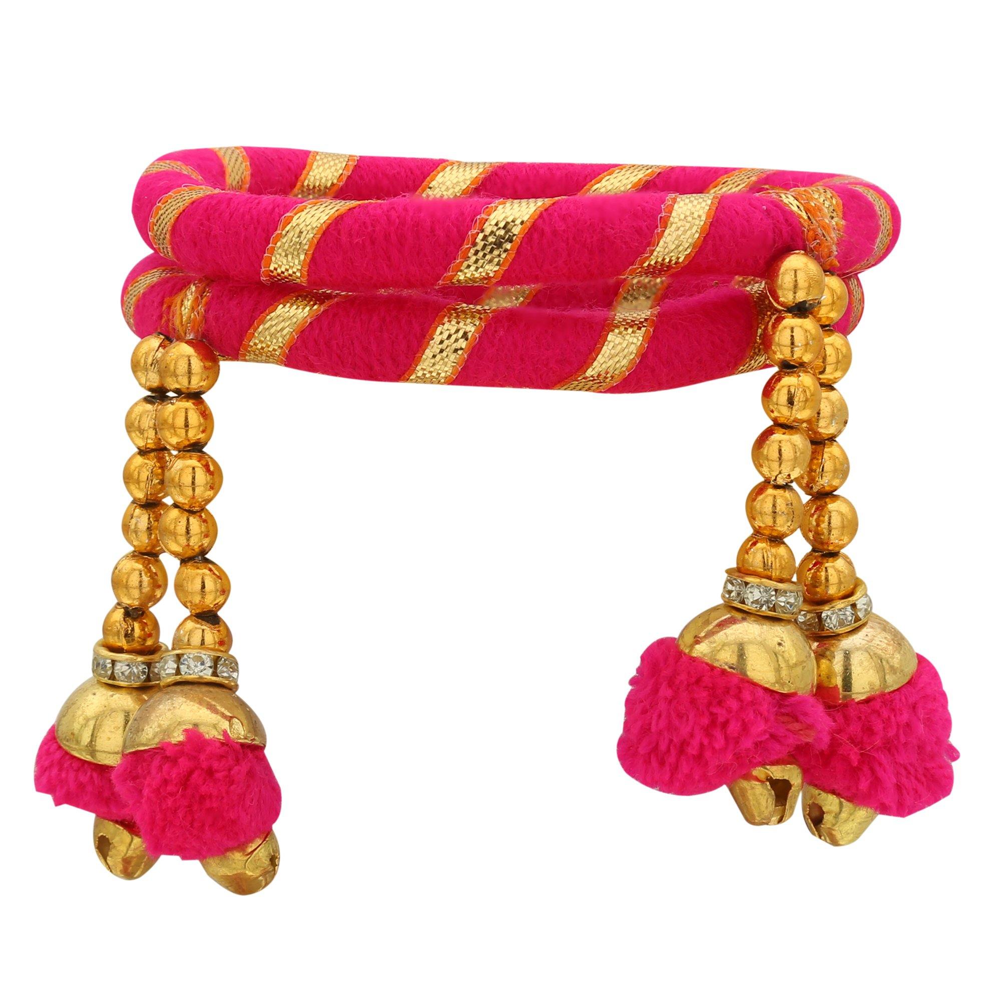 Sukriti Indian Party Wedding wear Pom-Pom Thread Magenta Bracelet for Girls & Women - Set of 2