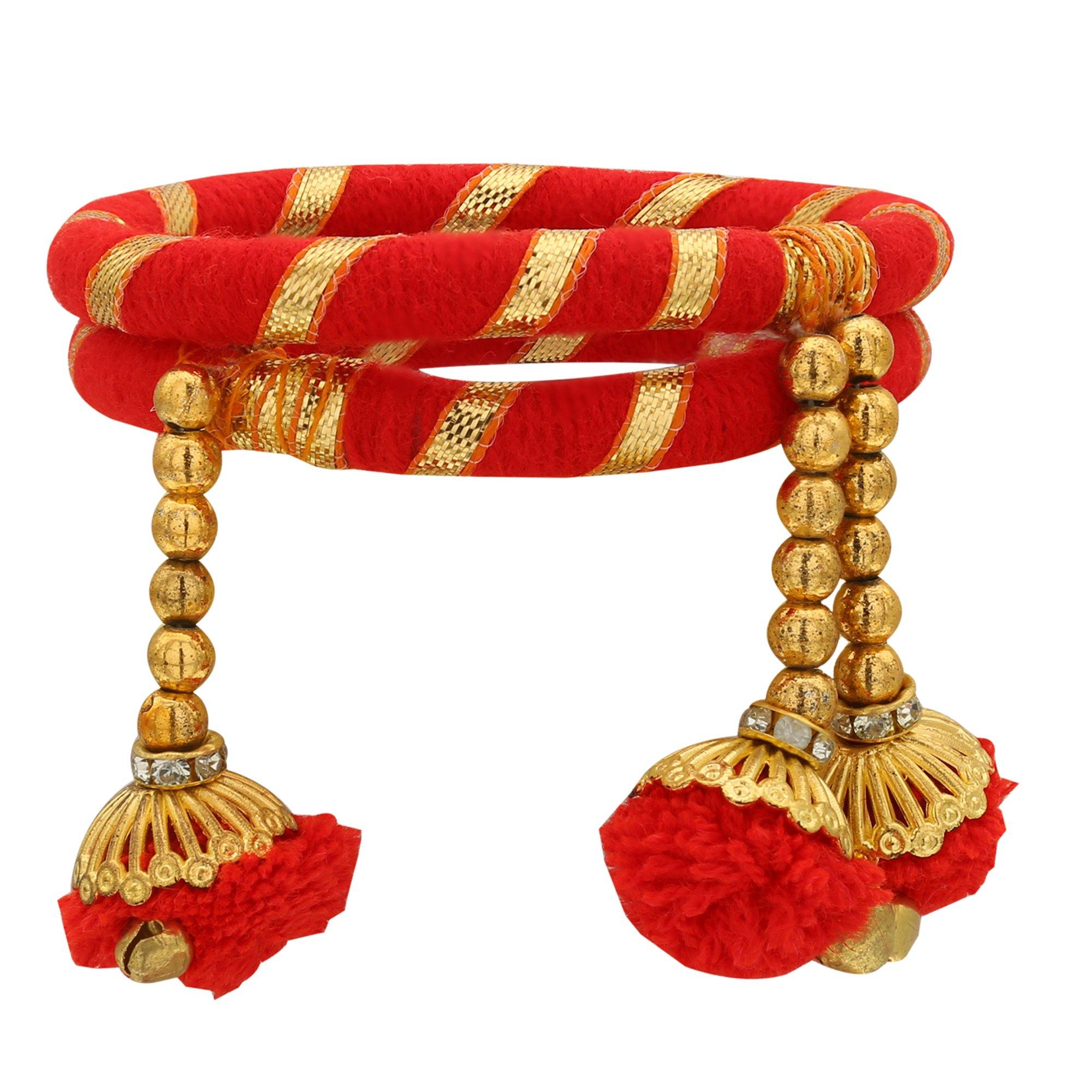 Sukriti Indian Party Wedding wear Pom-Pom Thread Red Bracelet for Girls & Women - Set of 2