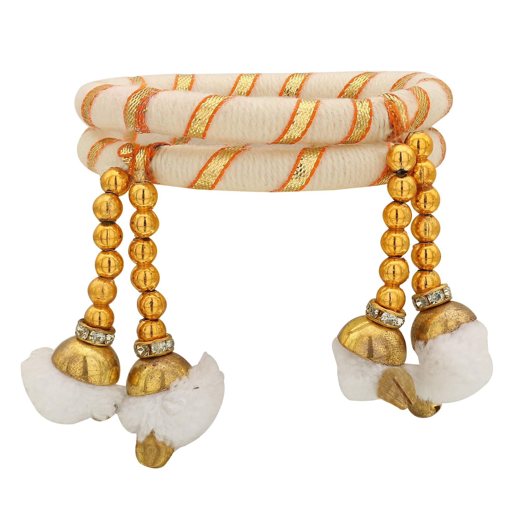 Sukriti Indian Party Wedding wear Pom-Pom Thread White Bracelet for Girls & Women - Set of 2