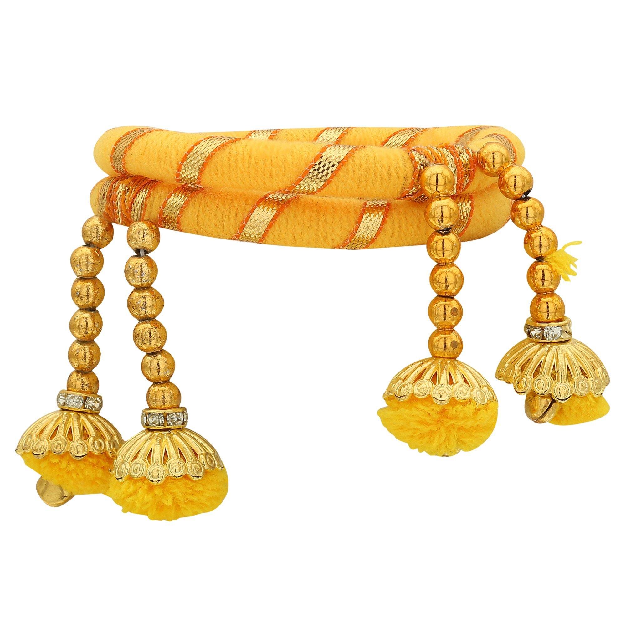 Sukriti Indian Party Wedding wear Pom-Pom Thread Yellow Bracelet for Girls & Women - Set of 2