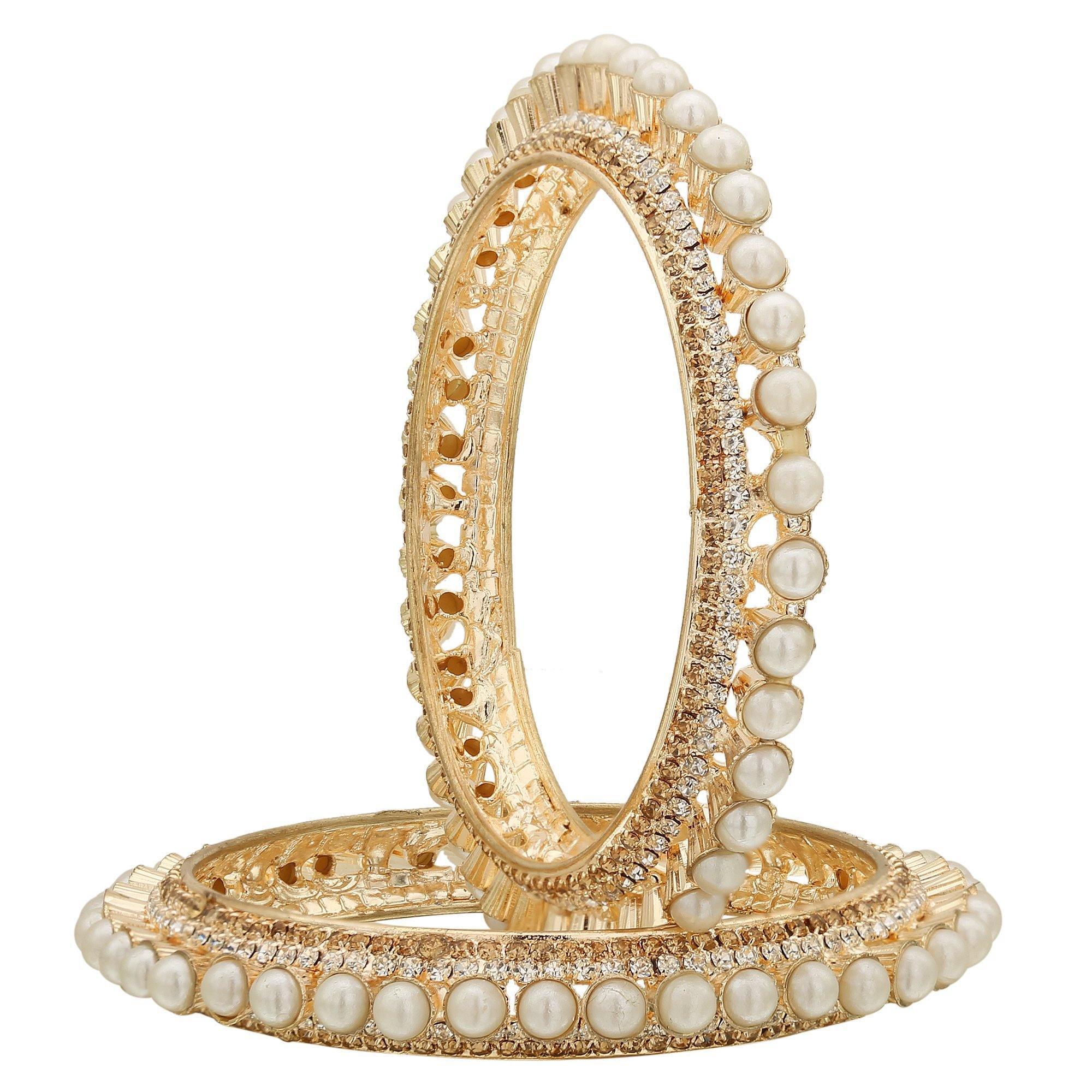 Sukriti Indian Traditional Bollywood Style Gold Plated Pearl Bangles for Girls & Women - Set of 2