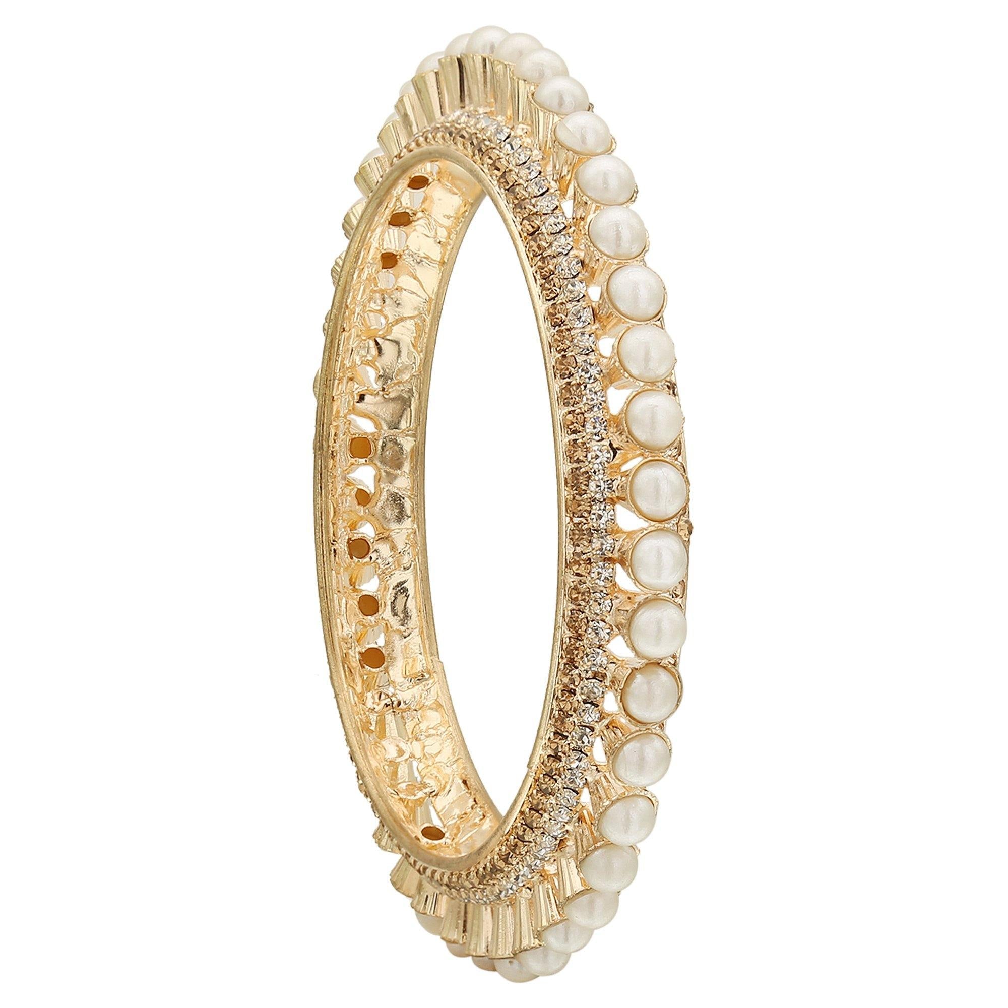 Sukriti Indian Traditional Bollywood Style Gold Plated Pearl Bangles for Girls & Women - Set of 2