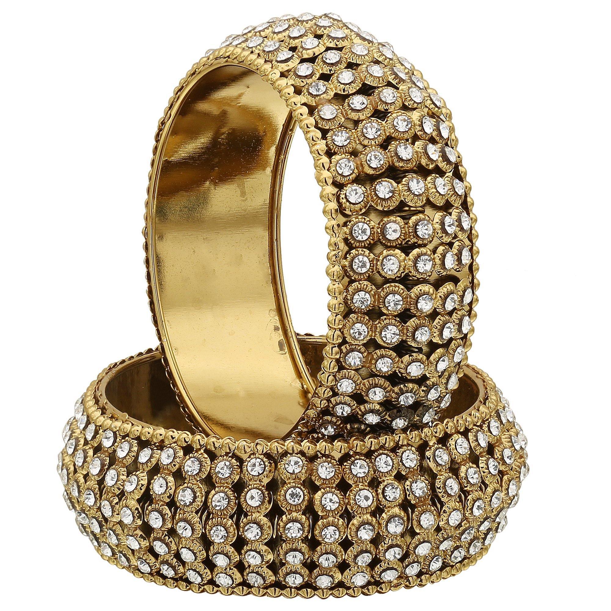 Sukriti Indian Traditional Royal Gold tone Kundan Bracelet Bangles for Girls & Women - set of 2