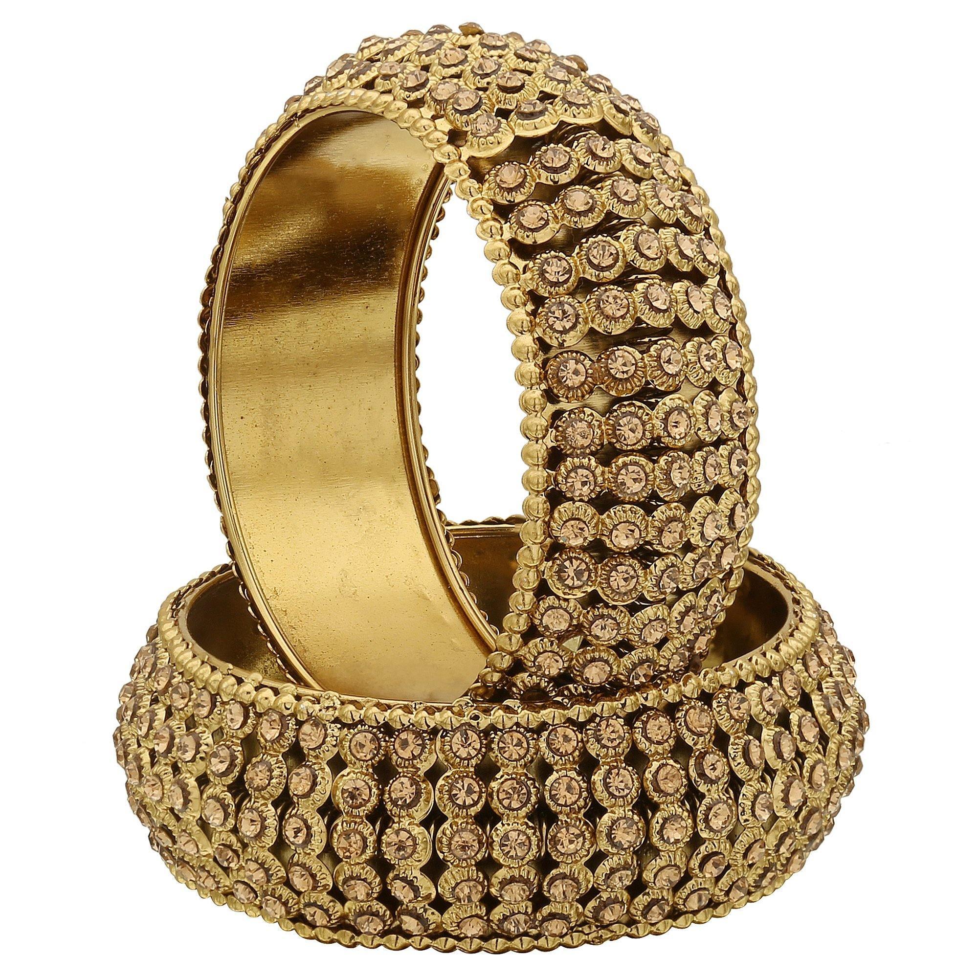 Sukriti Indian Traditional Royal Gold tone Kundan Gold Bracelet Bangles for Girls & Women - set of 2