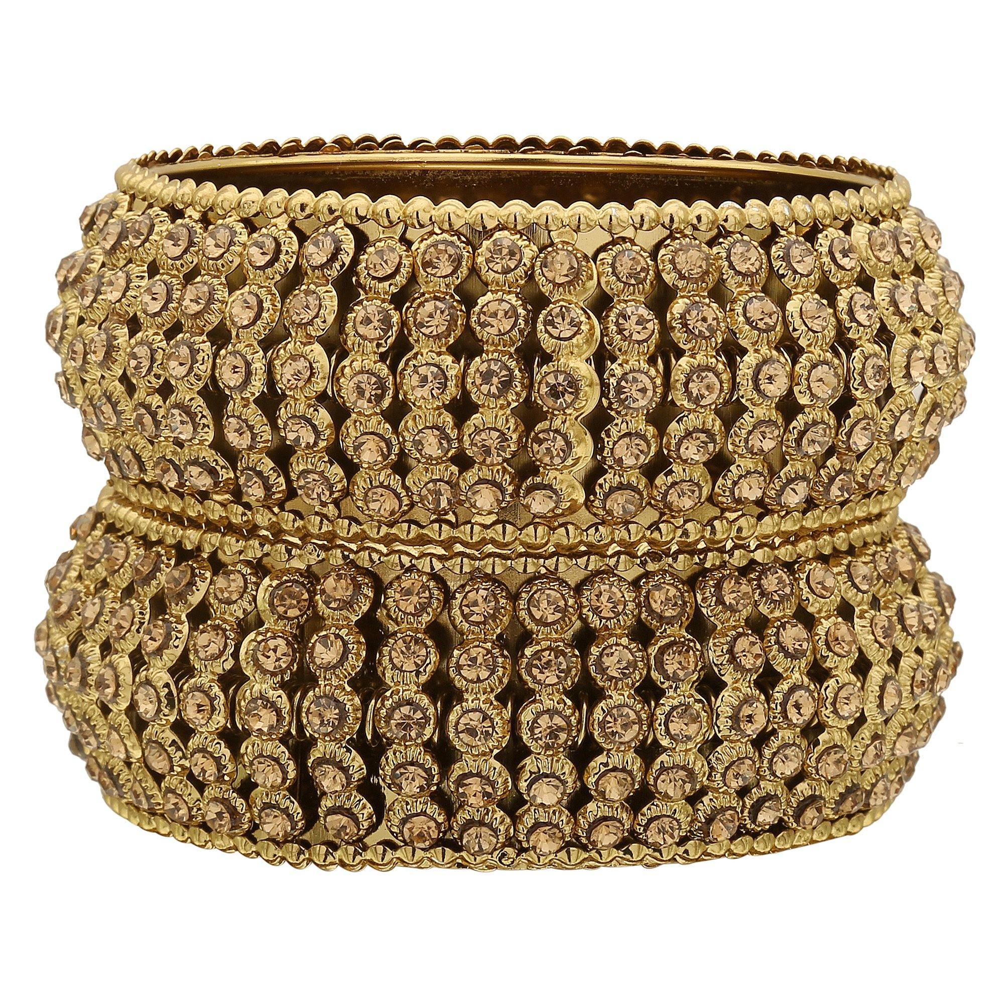 Sukriti Indian Traditional Royal Gold tone Kundan Gold Bracelet Bangles for Girls & Women - set of 2