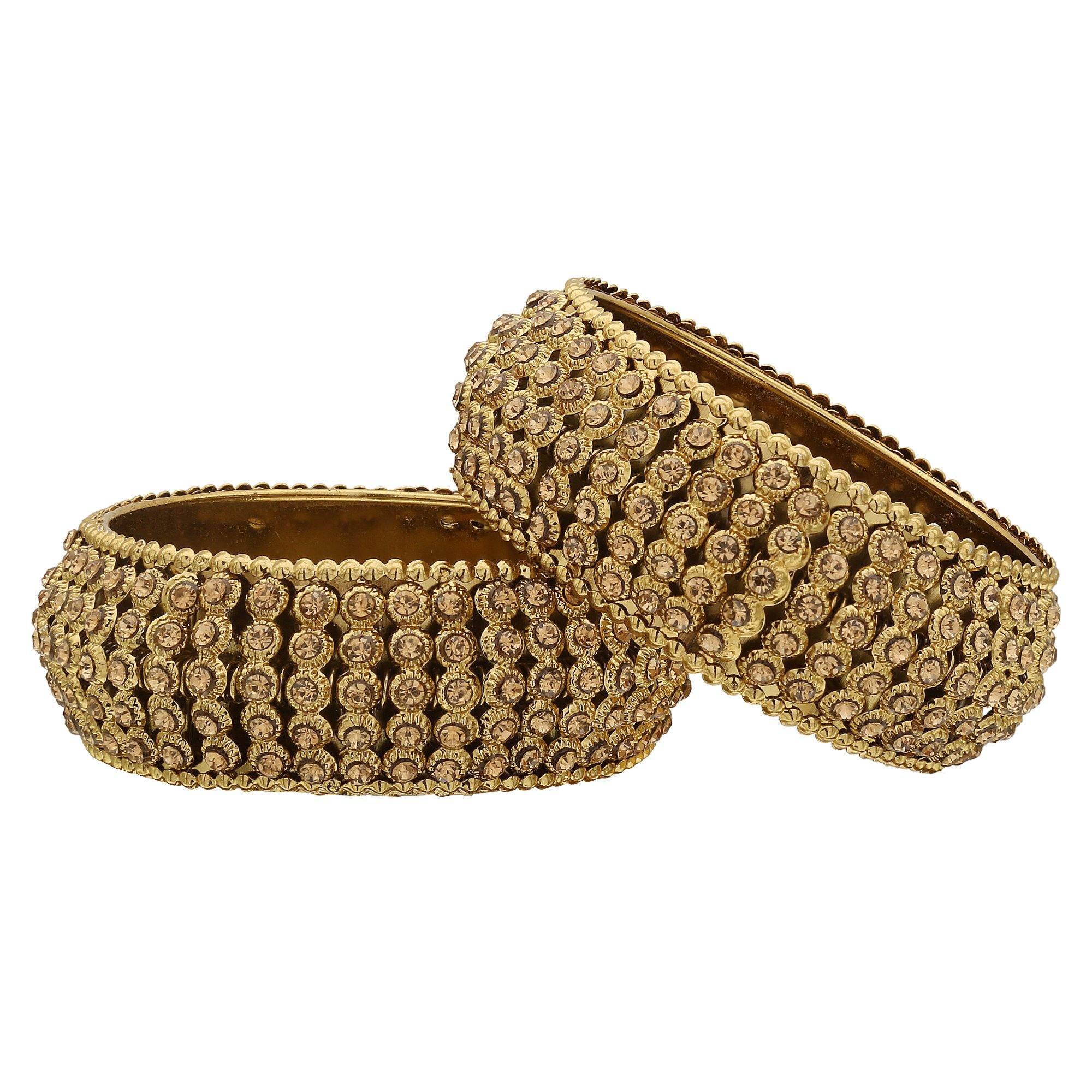Sukriti Indian Traditional Royal Gold tone Kundan Gold Bracelet Bangles for Girls & Women - set of 2