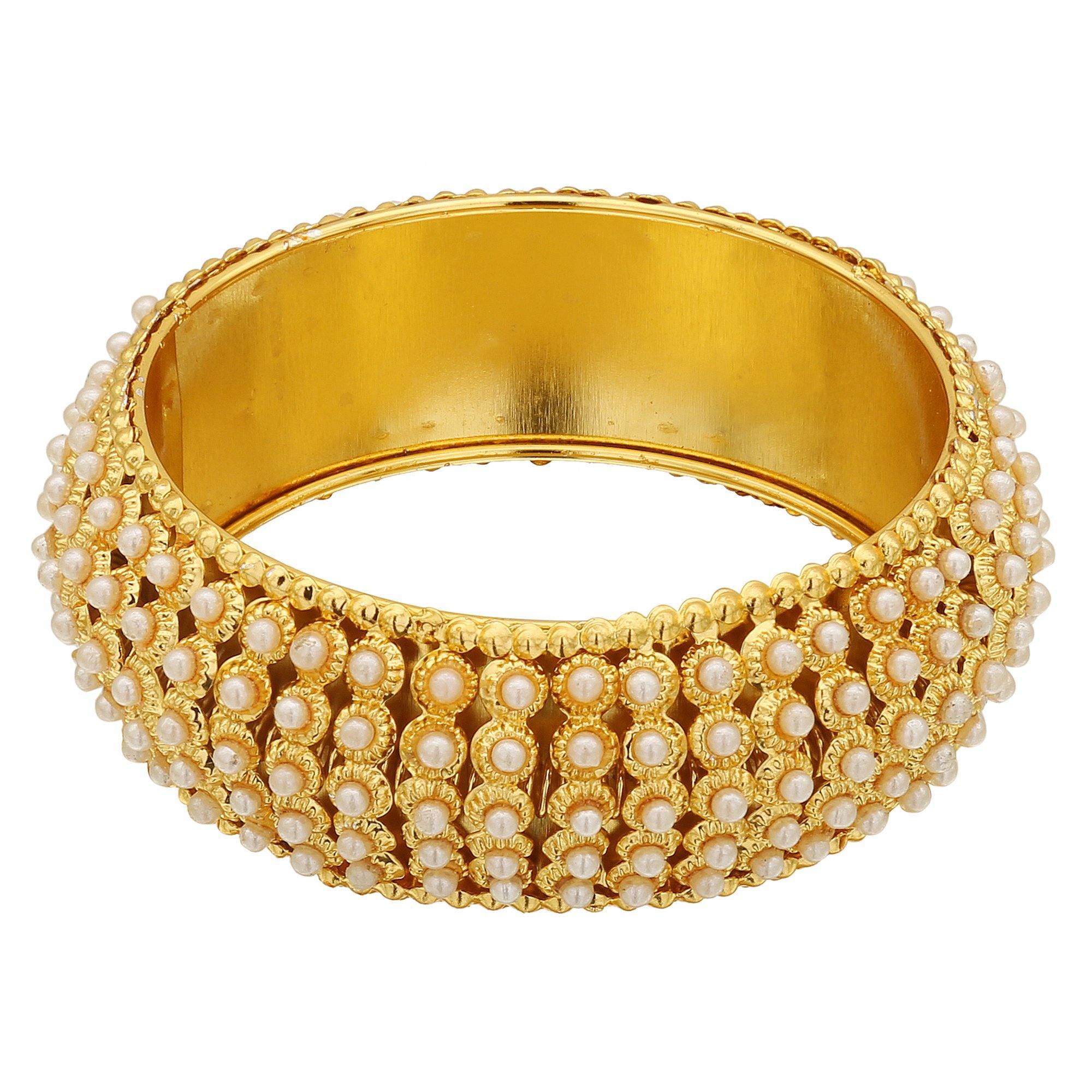 Sukriti Indian Traditional Royal Gold tone Kundan Moti Bracelet Bangles for Girls & Women - set of 2