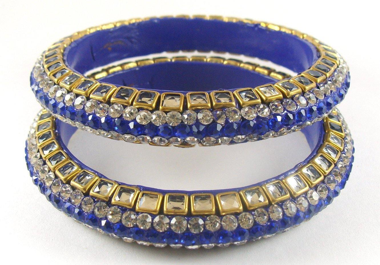 Sukriti Kundan Blue Lac Bangle - Set of 2