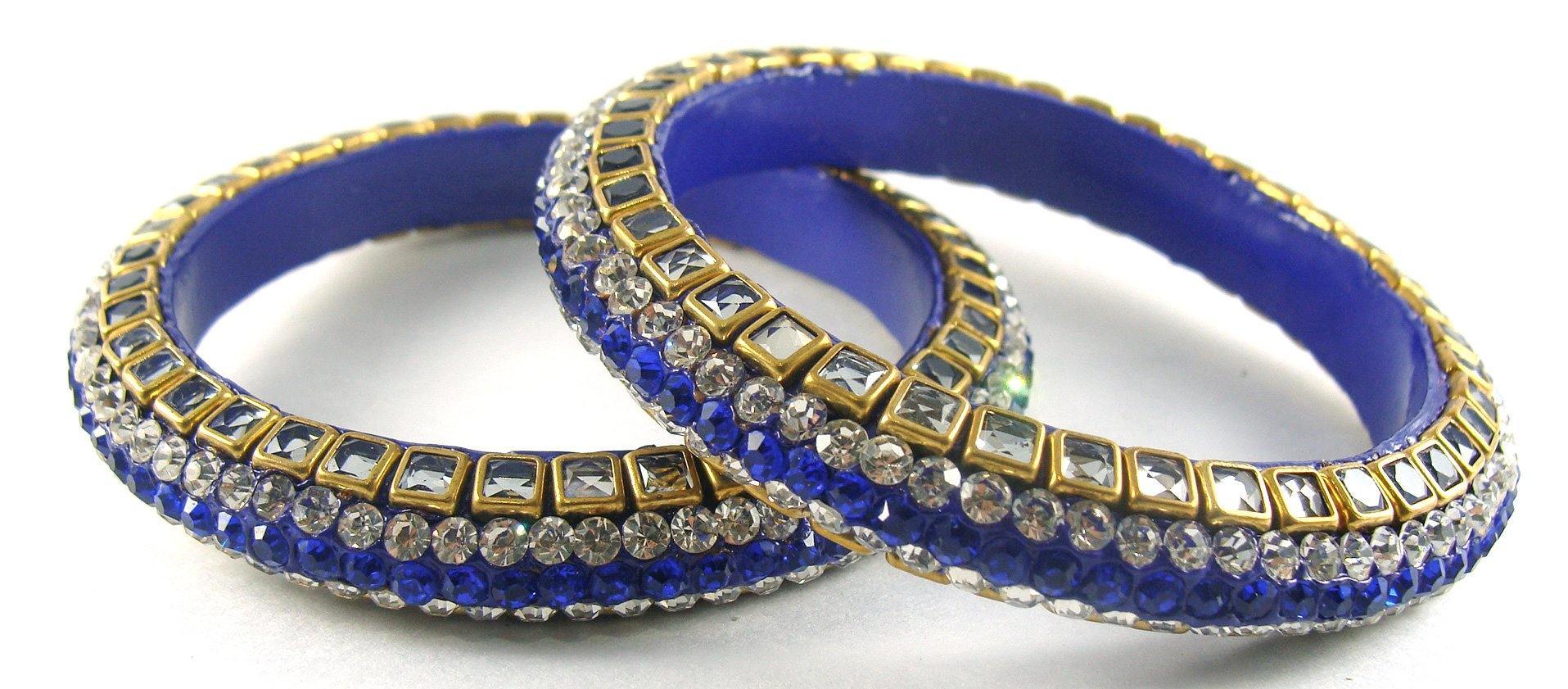 Sukriti Kundan Blue Lac Bangle - Set of 2