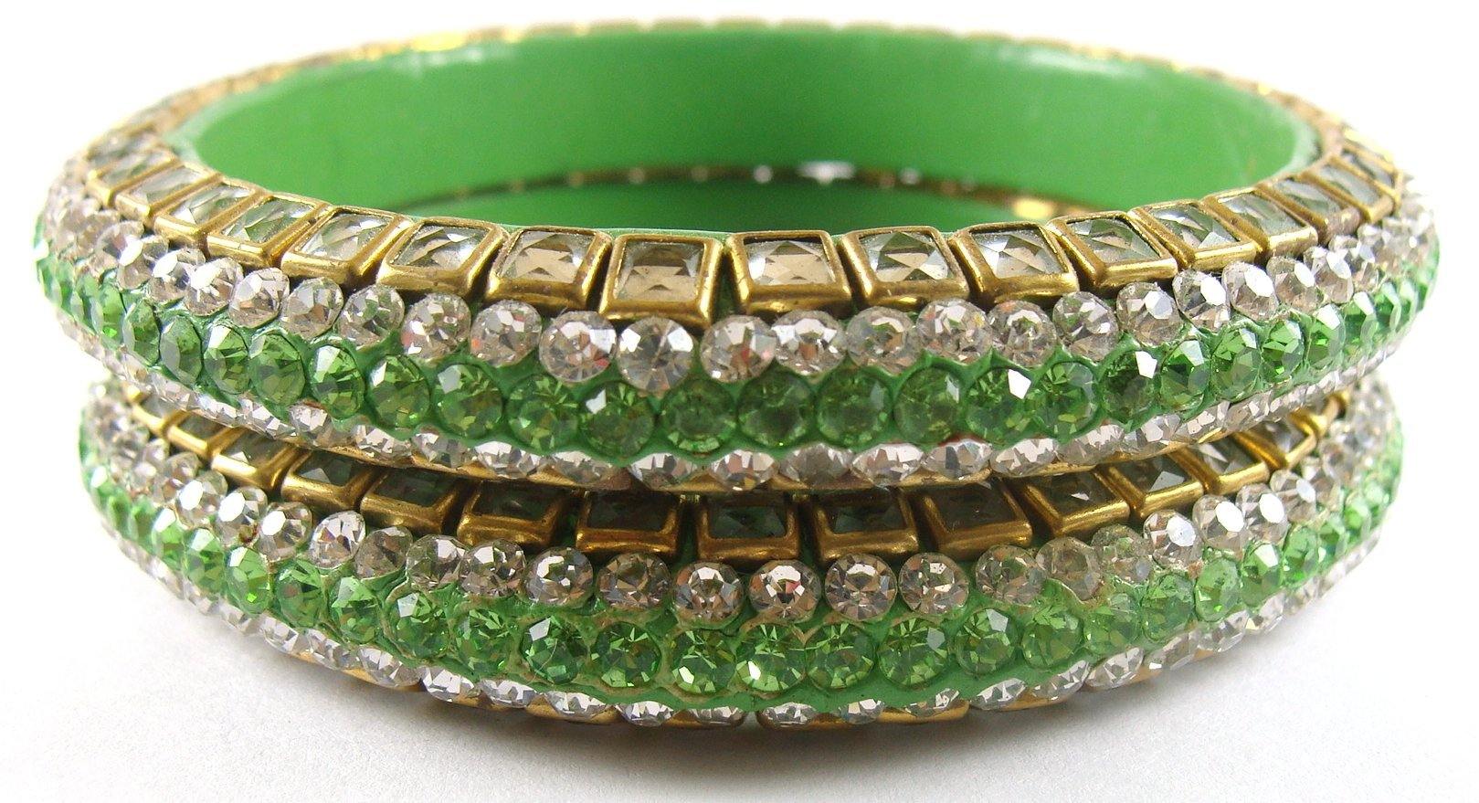 Sukriti Kundan Green Lac Bangle - Set of 2