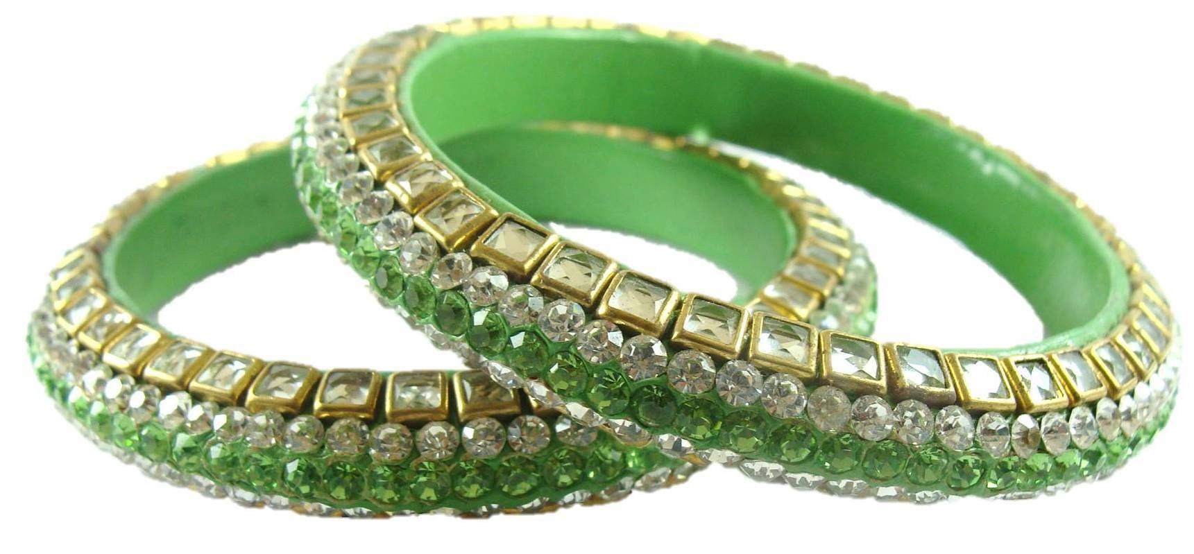 Sukriti Kundan Green Lac Bangle - Set of 2