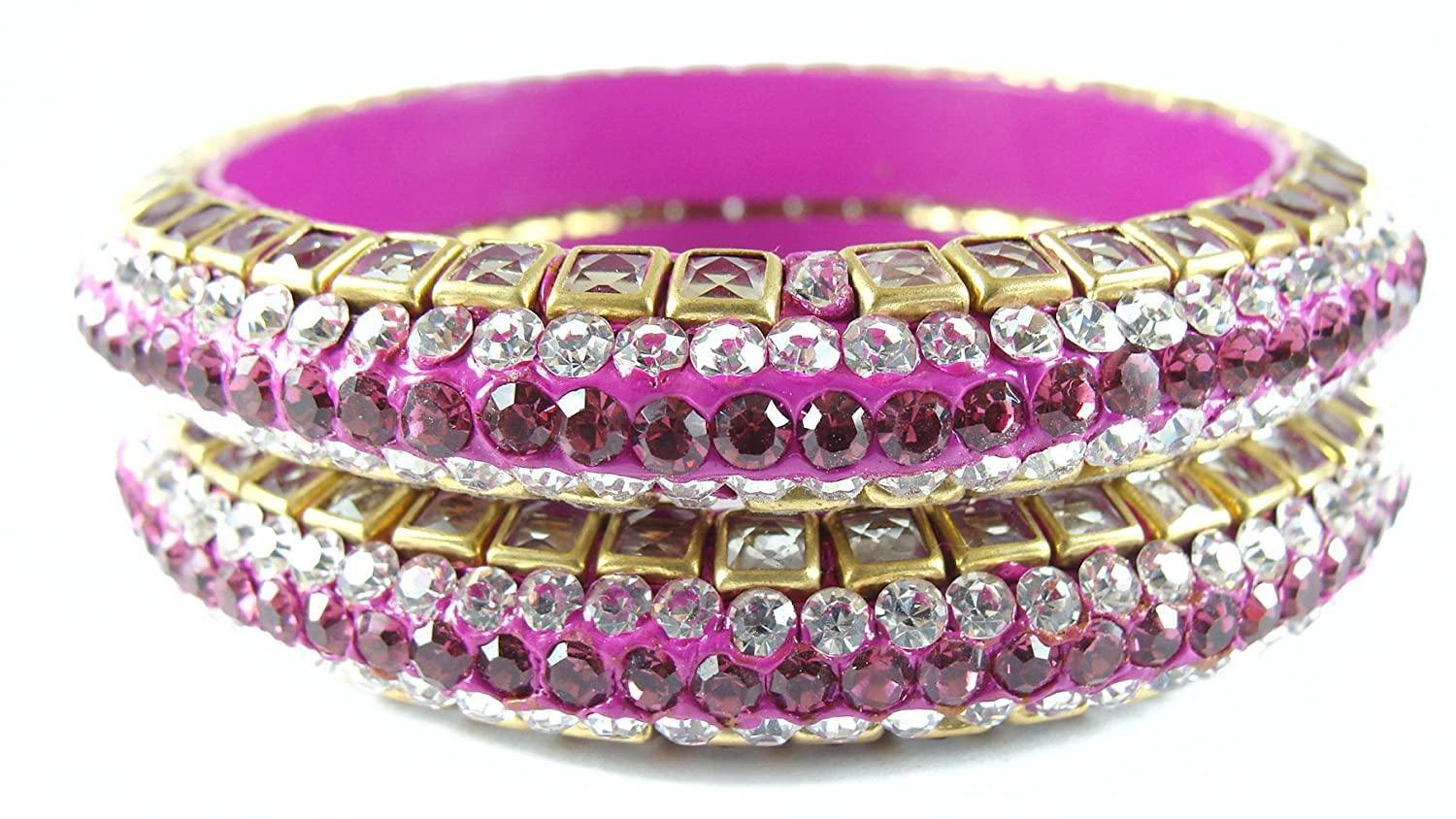 Sukriti Kundan Magenta Lac Bangle - Set of 2