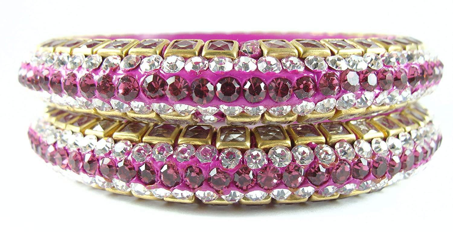 Sukriti Kundan Magenta Lac Bangle - Set of 2