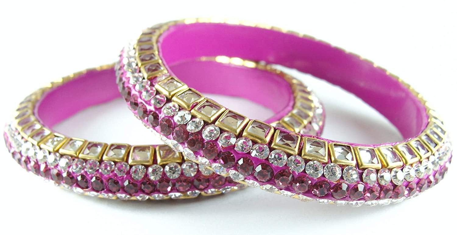 Sukriti Kundan Magenta Lac Bangle - Set of 2
