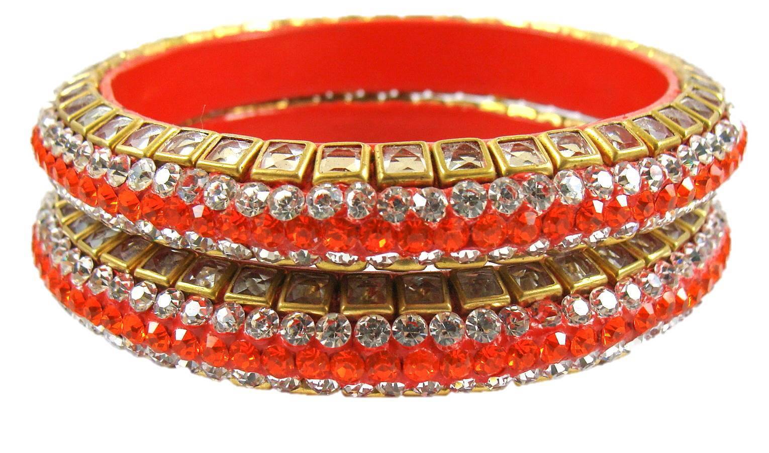 Sukriti Kundan Orange Lac Bangle - Set of 2