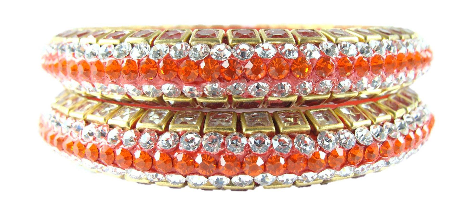 Sukriti Kundan Orange Lac Bangle - Set of 2