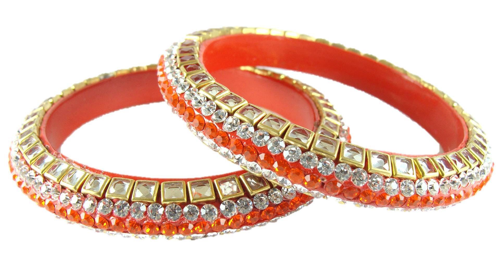 Sukriti Kundan Orange Lac Bangle - Set of 2