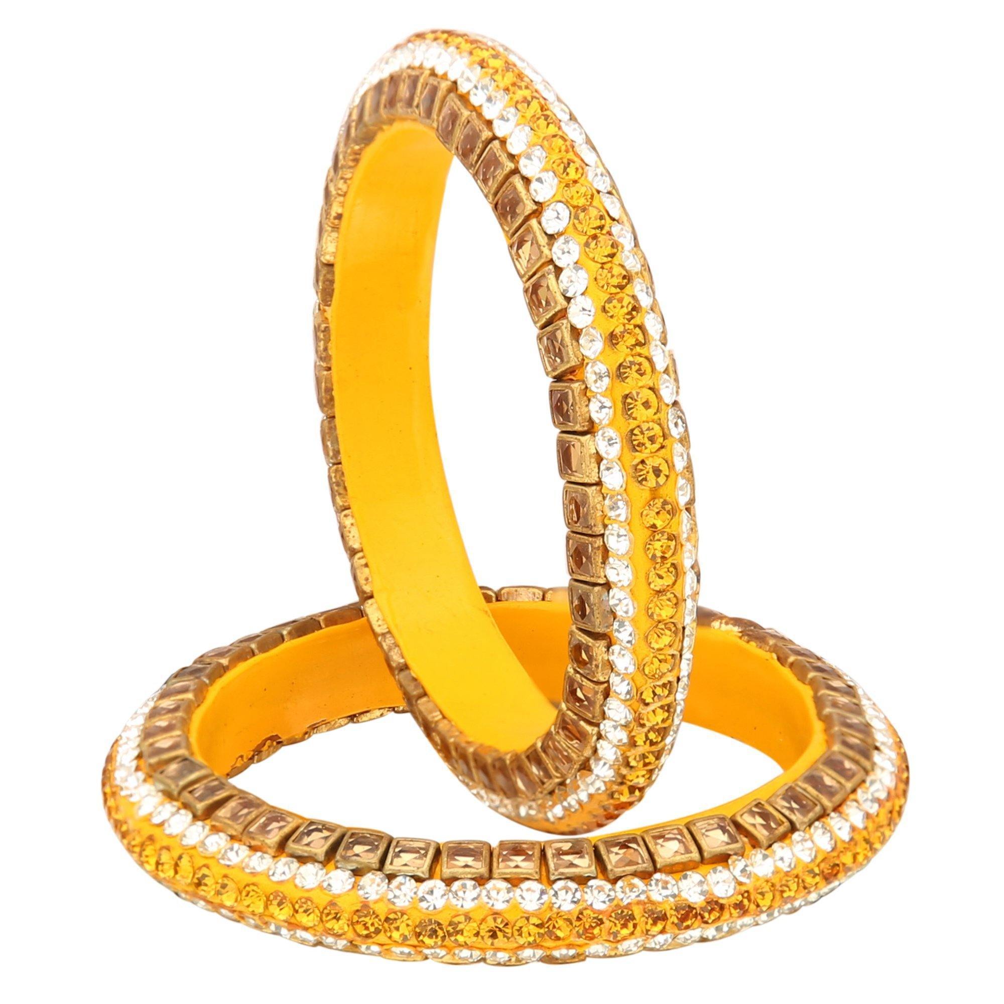 Sukriti Kundan Yellow Lac Bangle - Set of 2