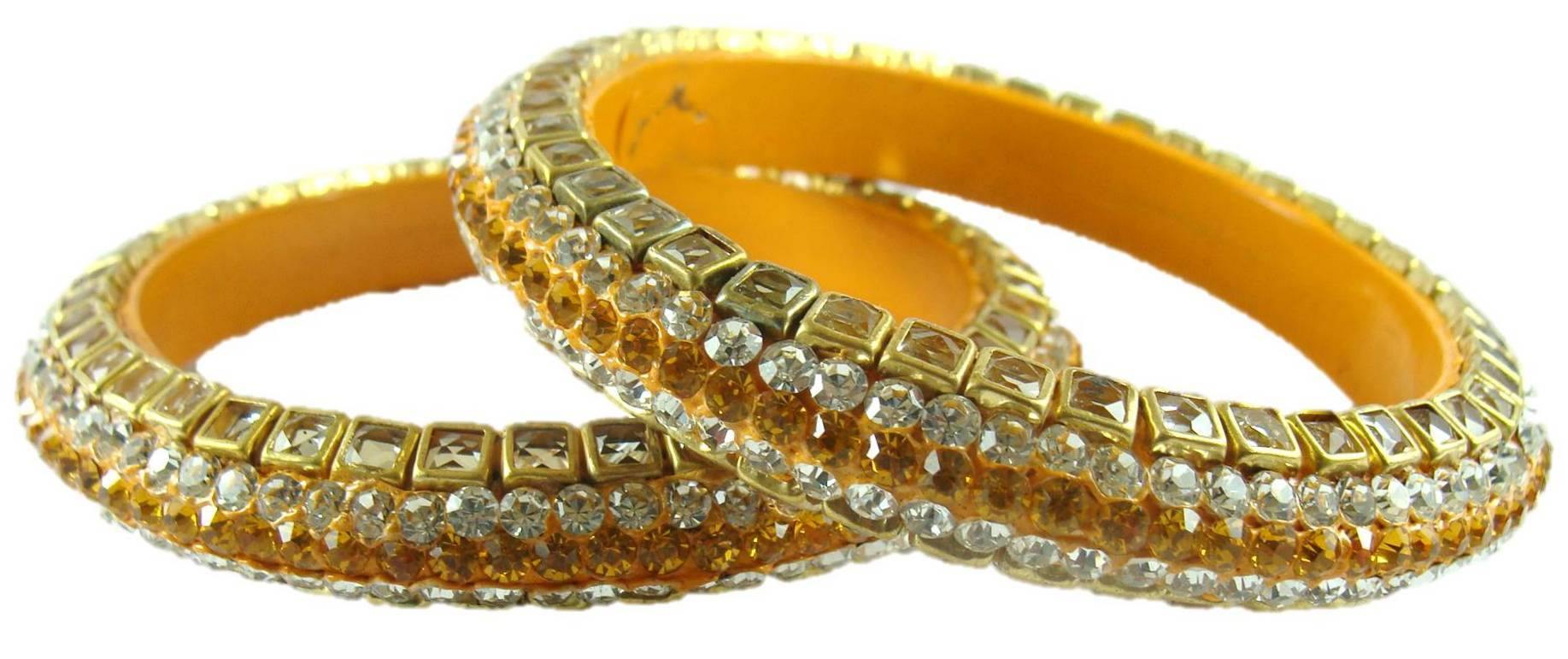 Sukriti Kundan Yellow Lac Bangle - Set of 2