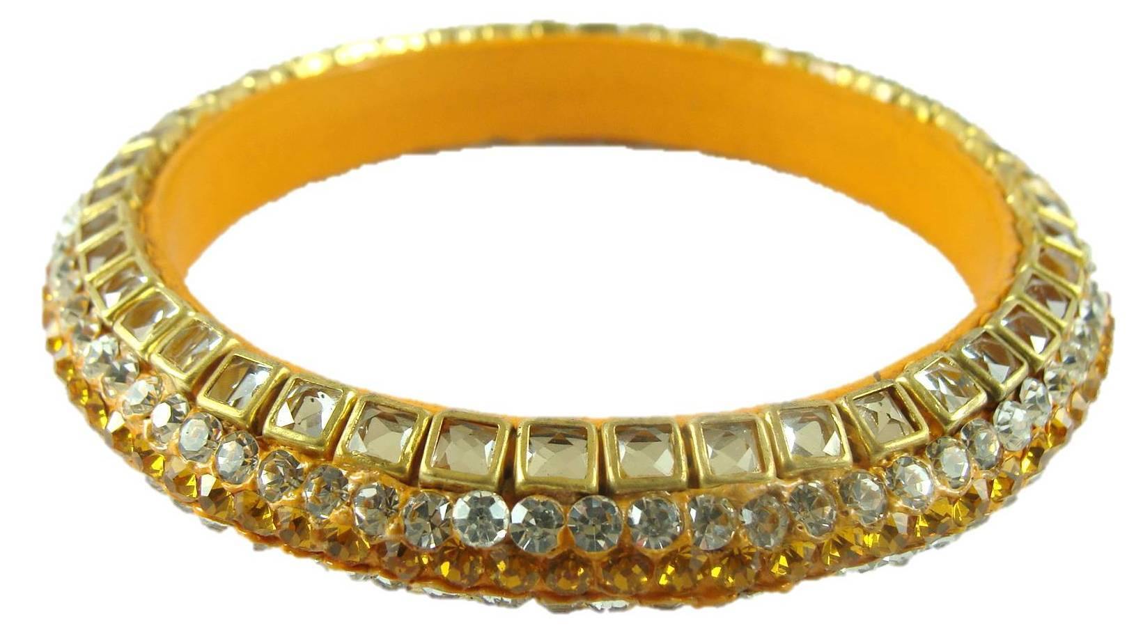 Sukriti Kundan Yellow Lac Bangle - Set of 2
