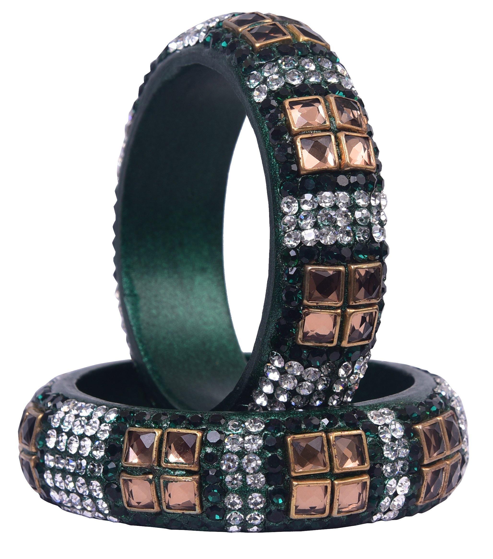Sukriti Party wear Bottle-Green Lac Bangles - Set of 2