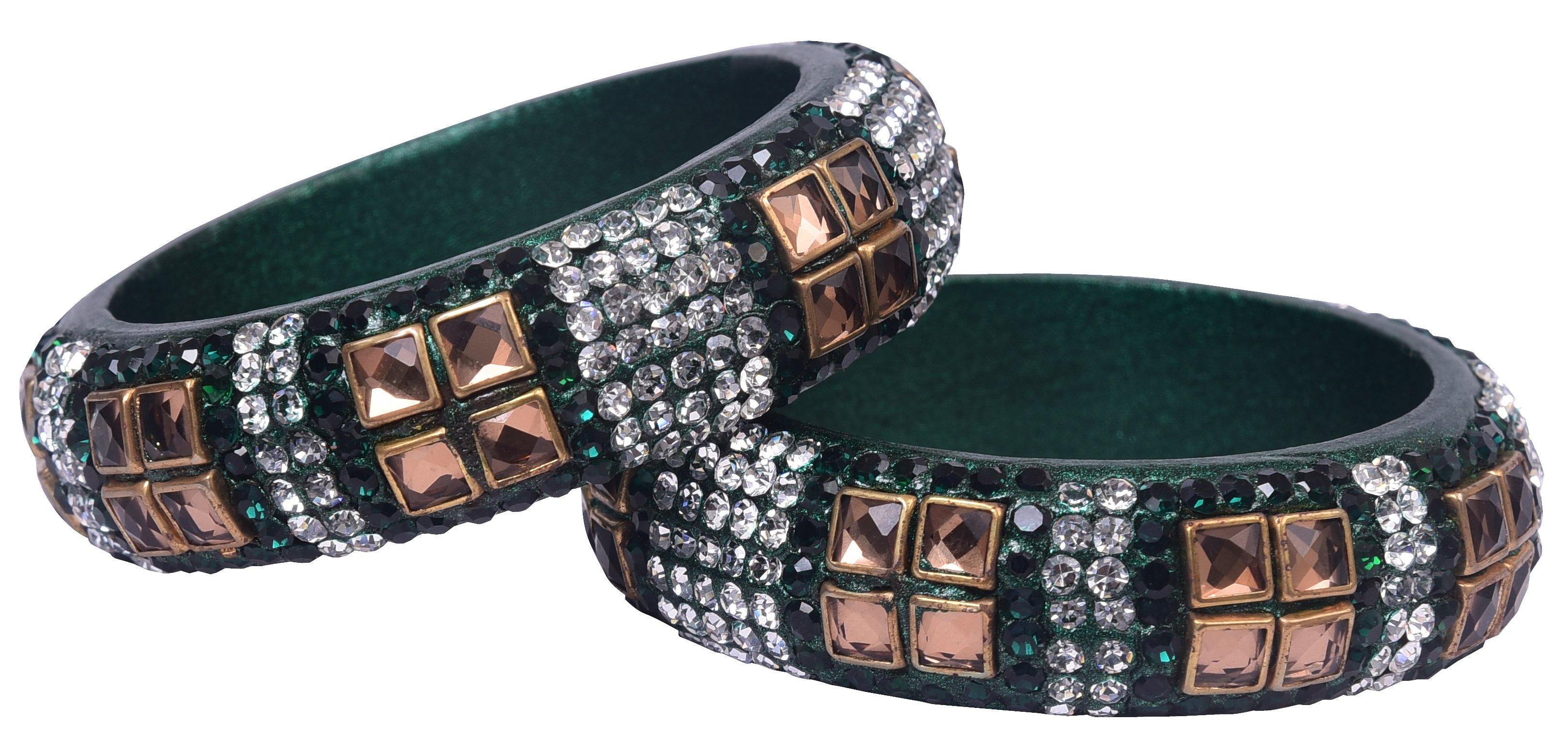 Sukriti Party wear Bottle-Green Lac Bangles - Set of 2