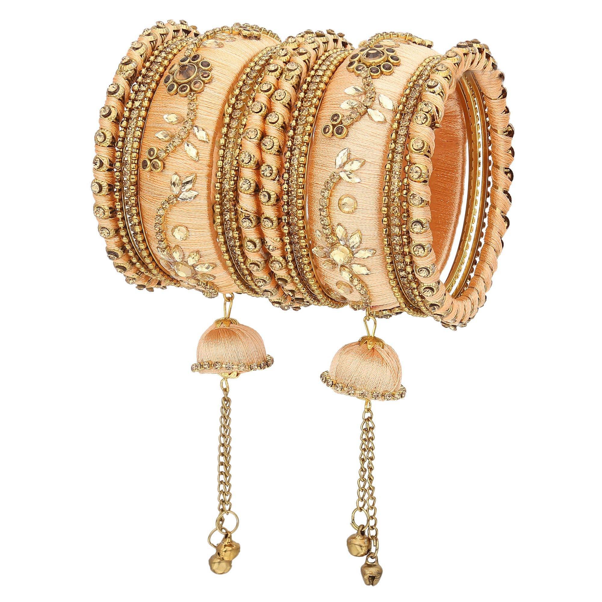 Sukriti Party wear Silk Thread Tassel Latkan Peach Bangles Jewelry for Girls & Women – Set of 18