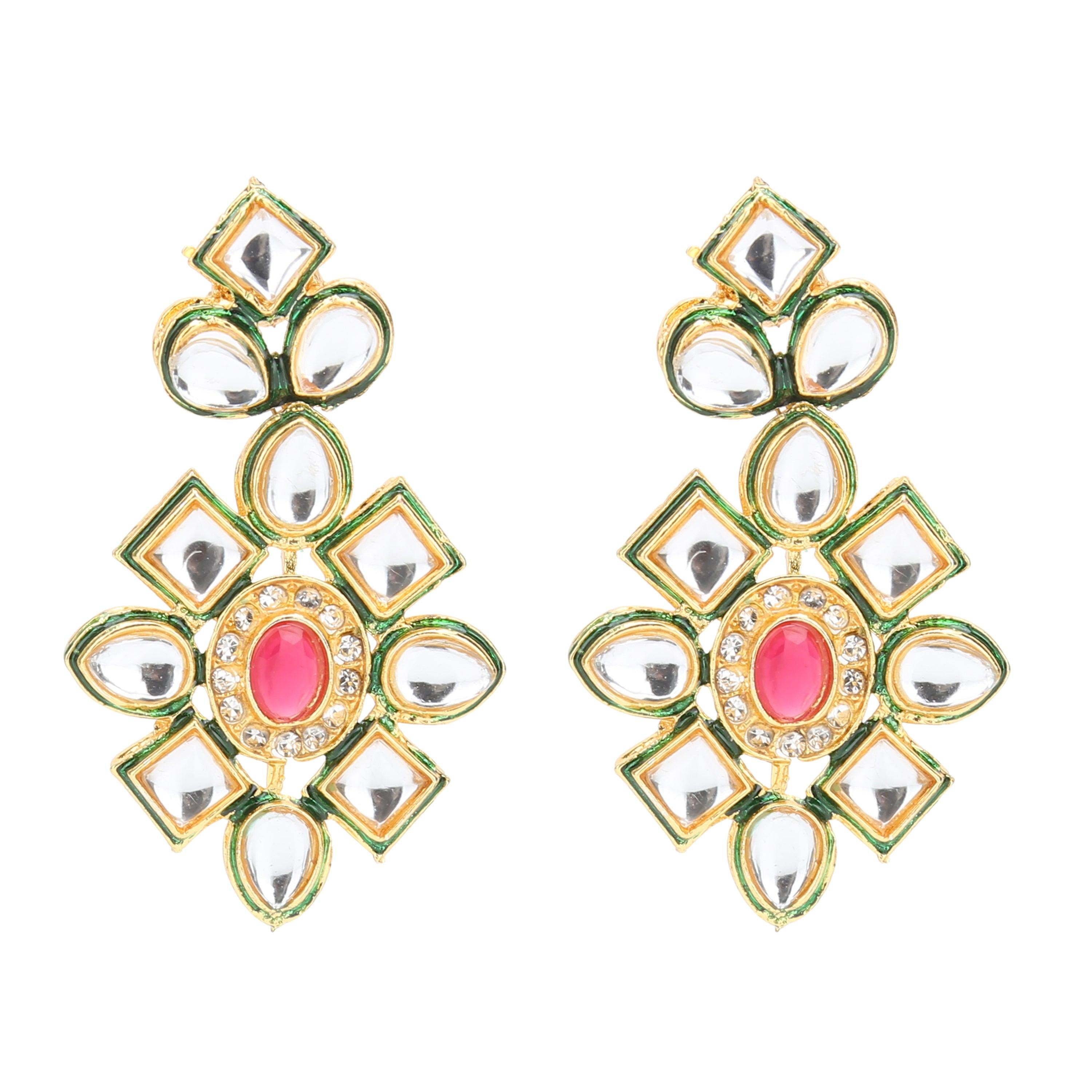 Sukriti Partywear 5 layered Green Crystal Beads Polki Kundan Earring Pendant Set Jewellery for Girls & Women