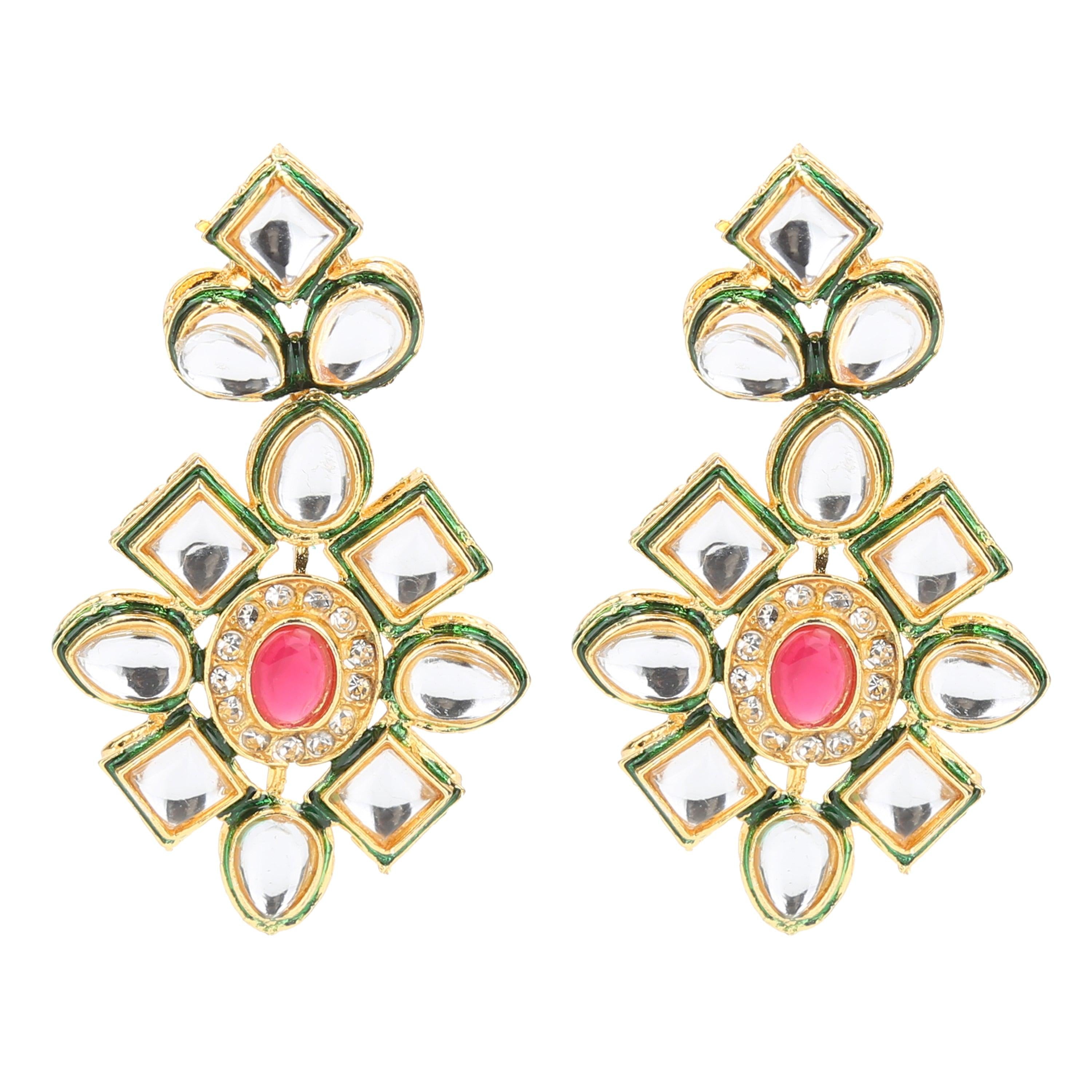 Sukriti Partywear 5 layered Red Crystal Beads Polki Kundan Earring Pendant Set Jewelry for Girls & Women