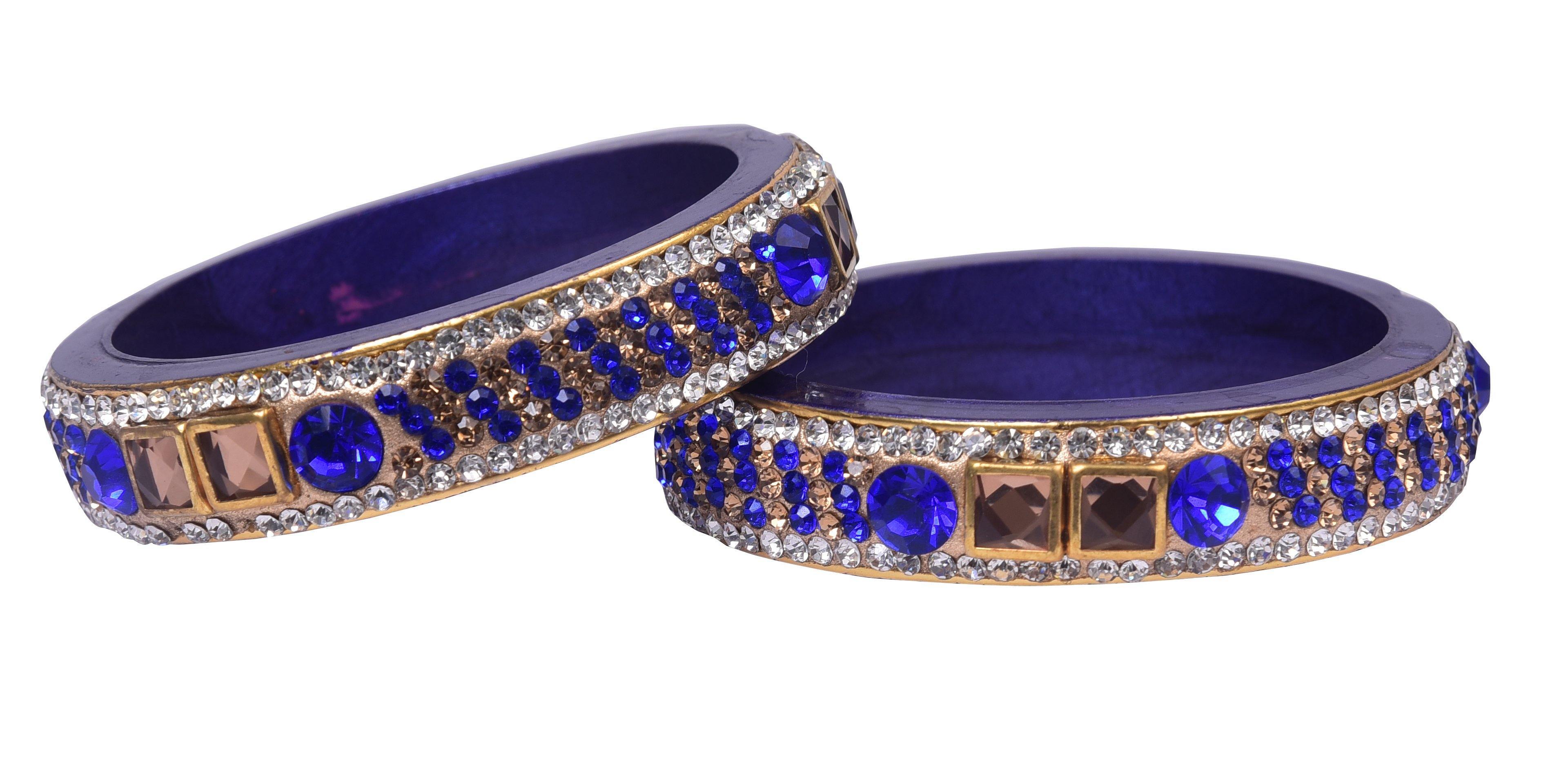 Sukriti Rajasthani Blue color Kundan Lac Bangle - Set of 2