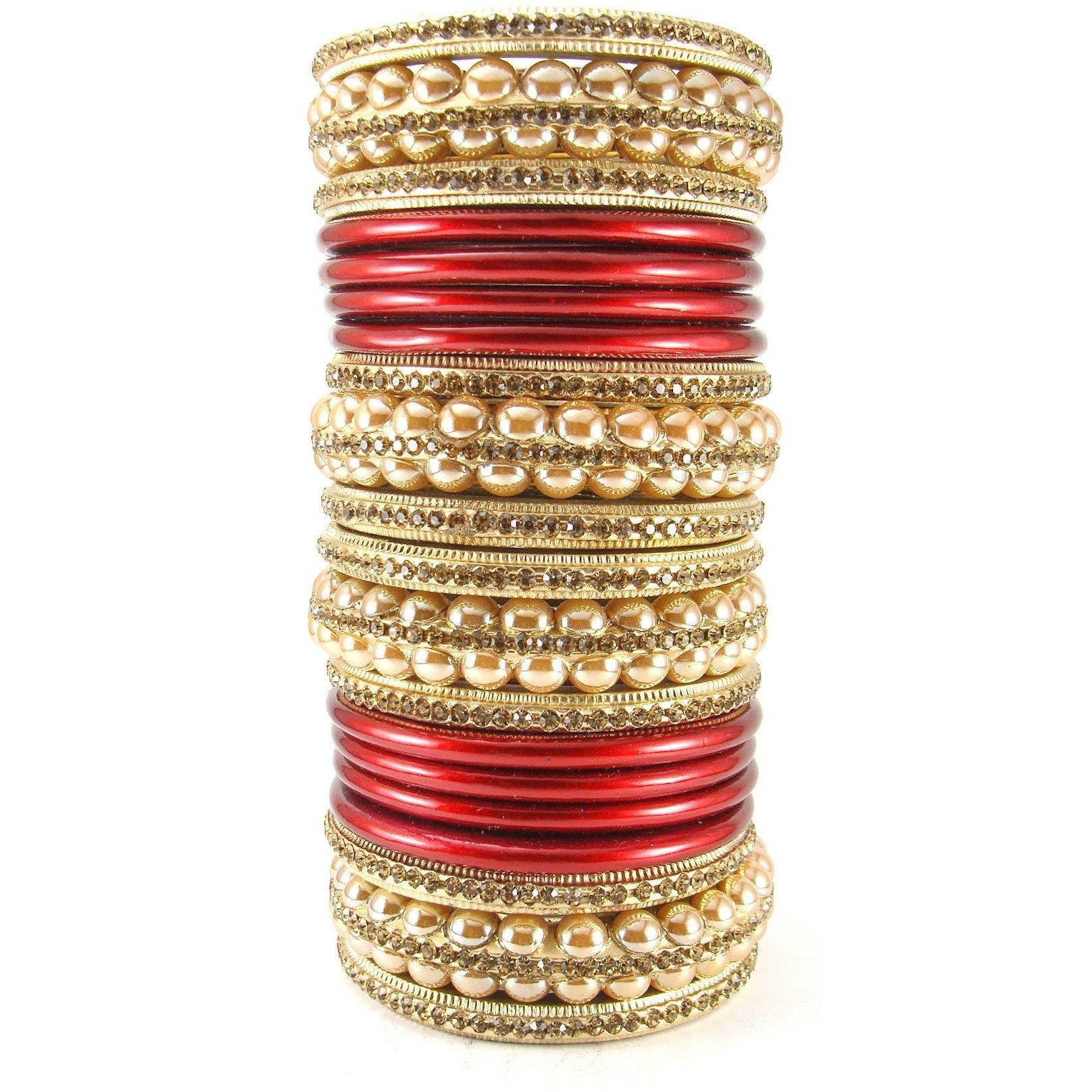 Sukriti Rajasthani Bridal Red Golden Lac Chura Bangles for Women - Set of 20