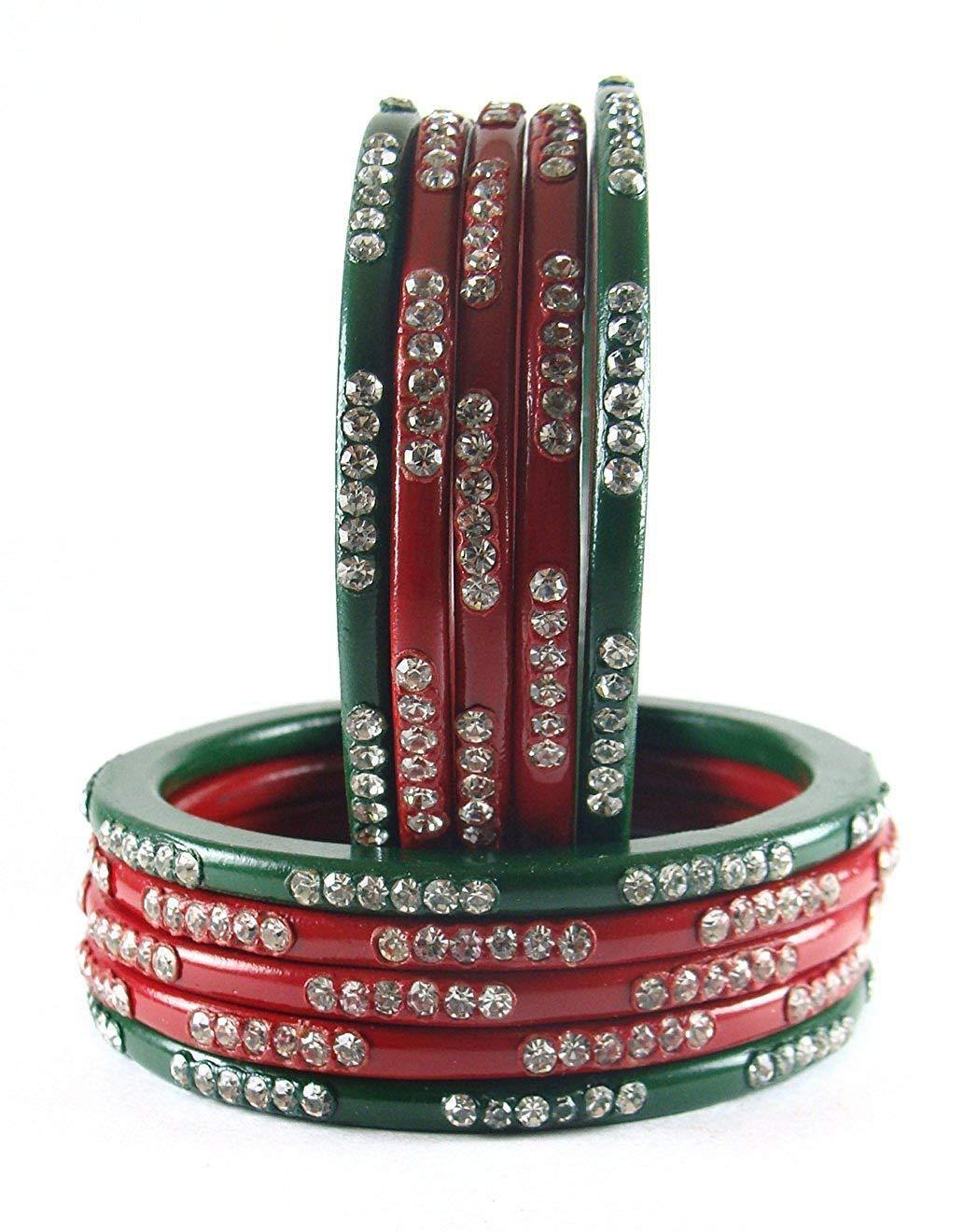 Sukriti Rajasthani Bridal Red-Green Chura Bangles for Women - Set of 10
