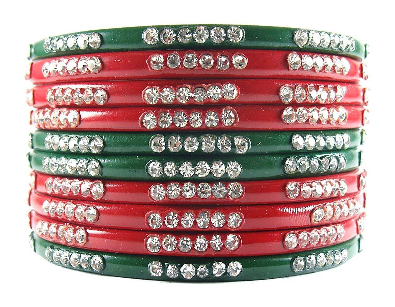 Sukriti Rajasthani Bridal Red-Green Chura Bangles for Women - Set of 10