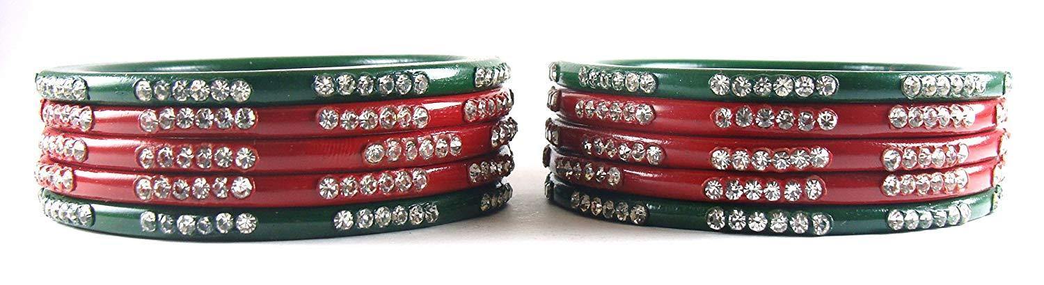 Sukriti Rajasthani Bridal Red-Green Chura Bangles for Women - Set of 10