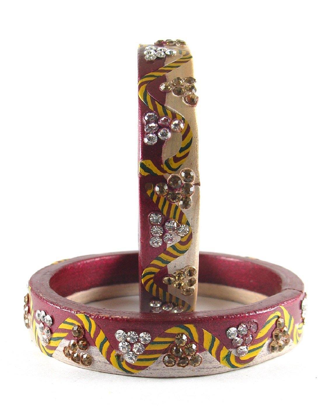 Sukriti Rajasthani Casual Maroon-Beige Lac Bangles for Women - Set of 2